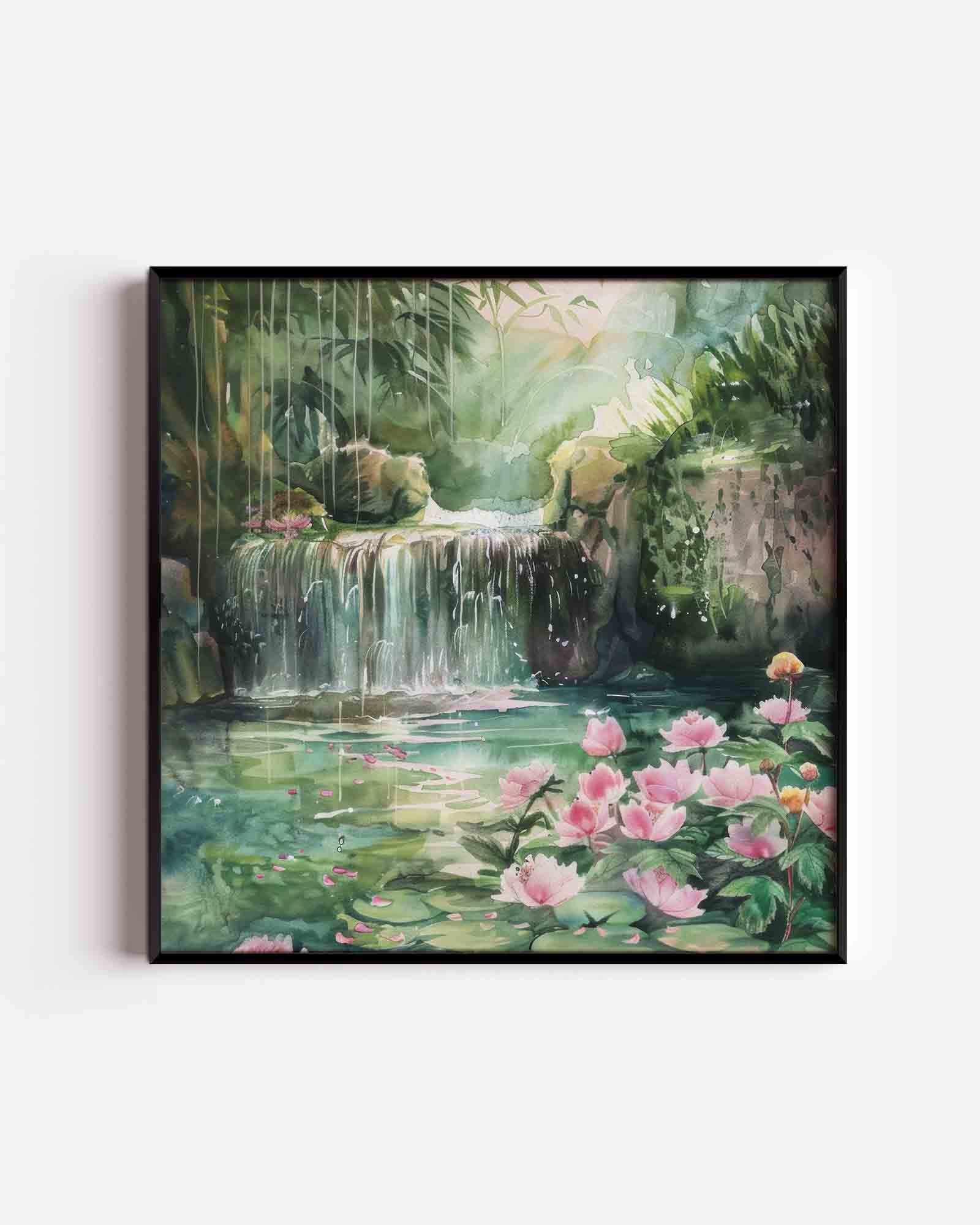 Waterval en bloemen Poster