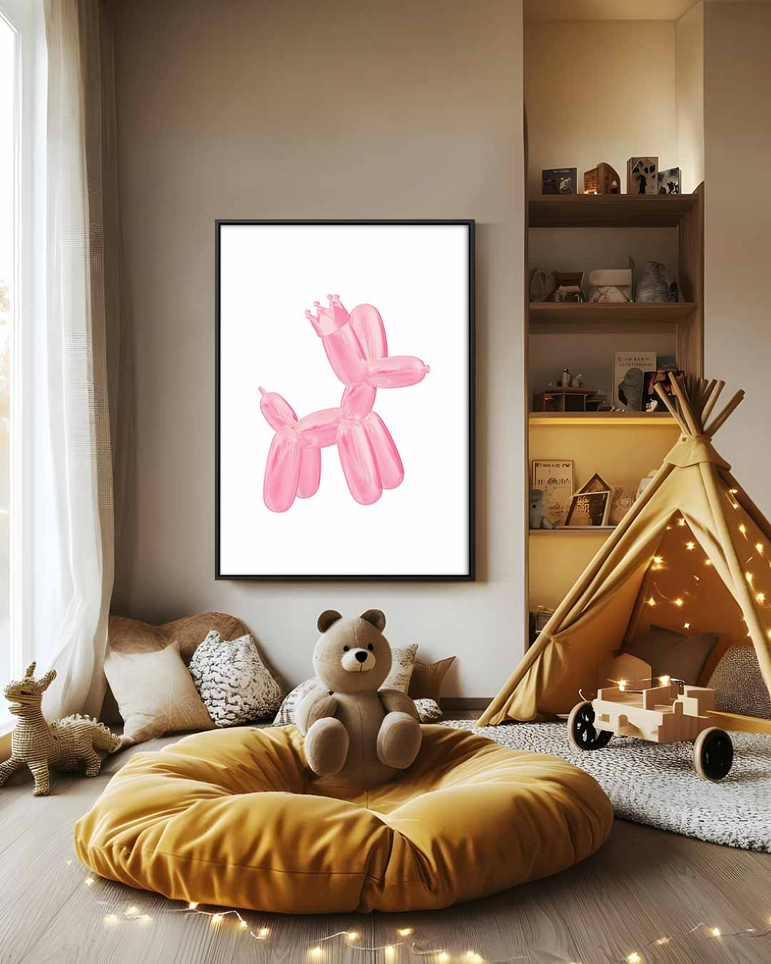 Koninklijke Ballonnenhond in Roze Kunstwerk-canvas-dibond-plexiglas-wanddecoratie-WallArtistic