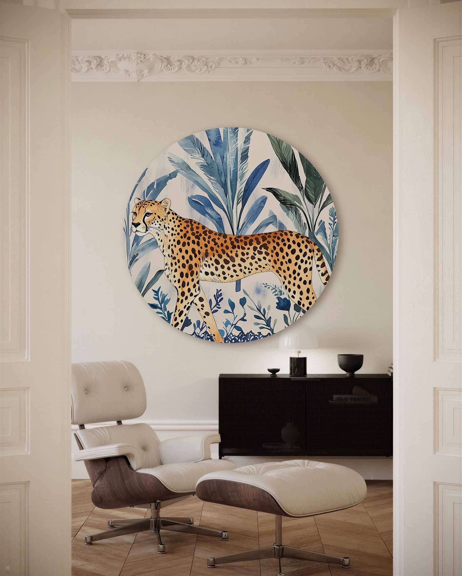 Luipaard en bladeren Muurcirkel