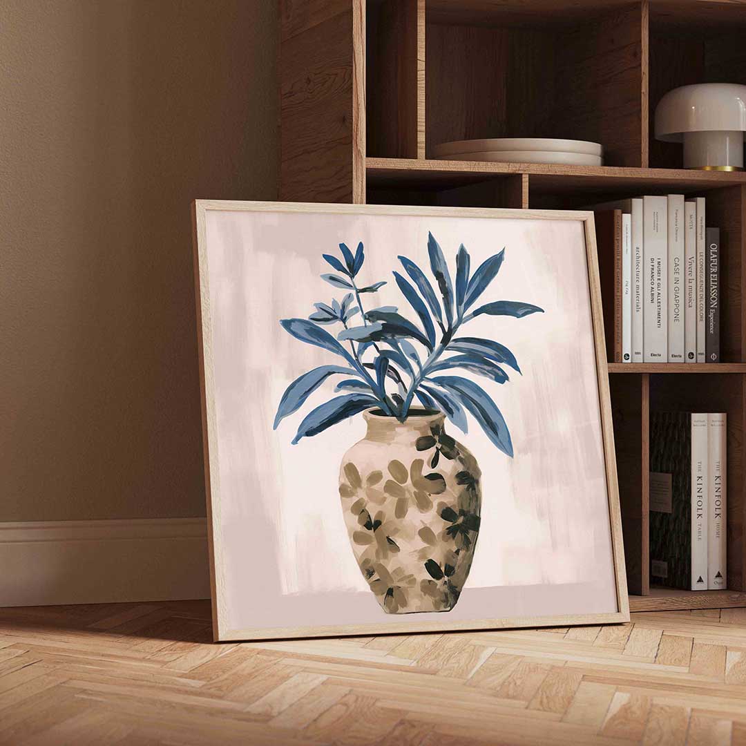 Blauwe bladeren in vaas Poster