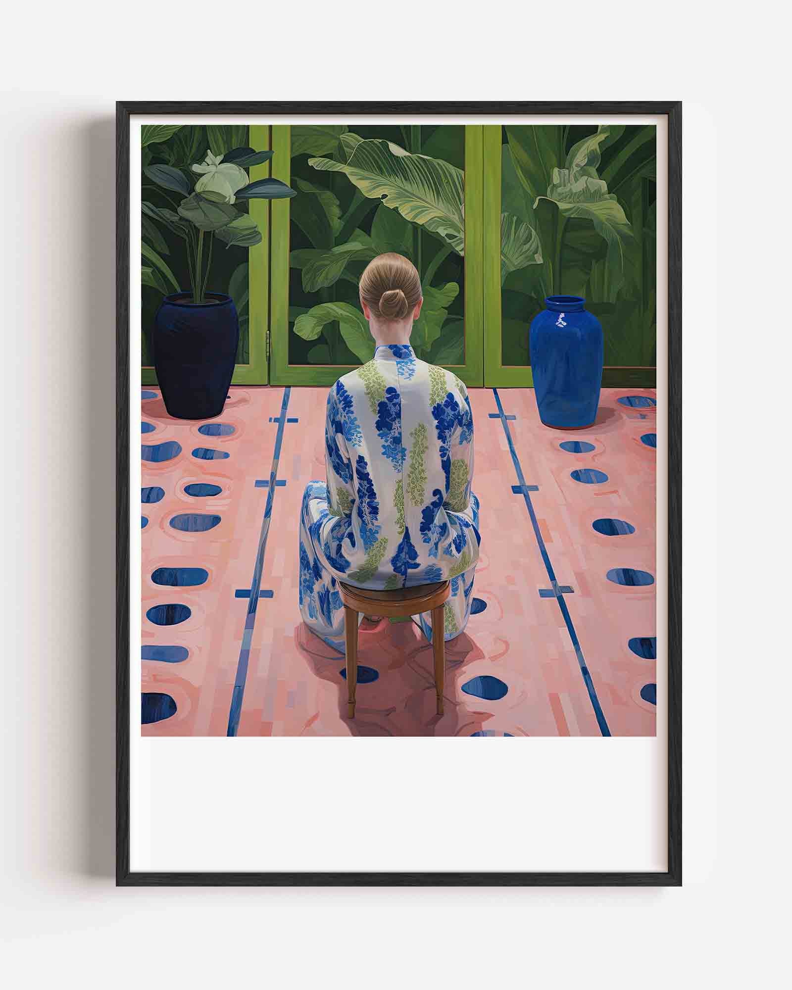 Vrouw in blauwe kamer Poster