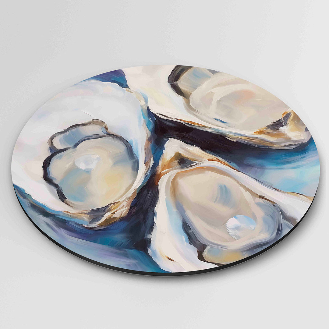Oesters op blauwe achtergrond Muurcirkel