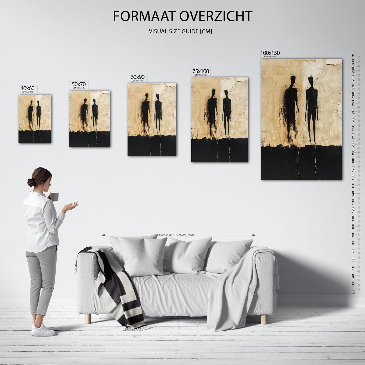 Schaduwfiguren op beige Kunstwerk