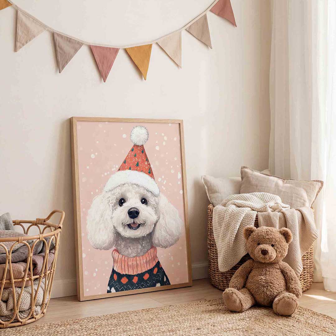 Hond met kerstmuts Poster