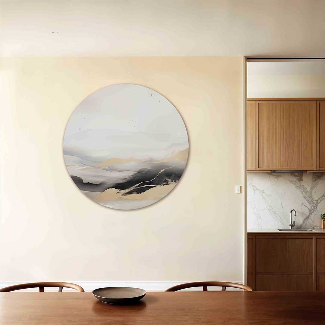 Landschap in beige en zwart Muurcirkel