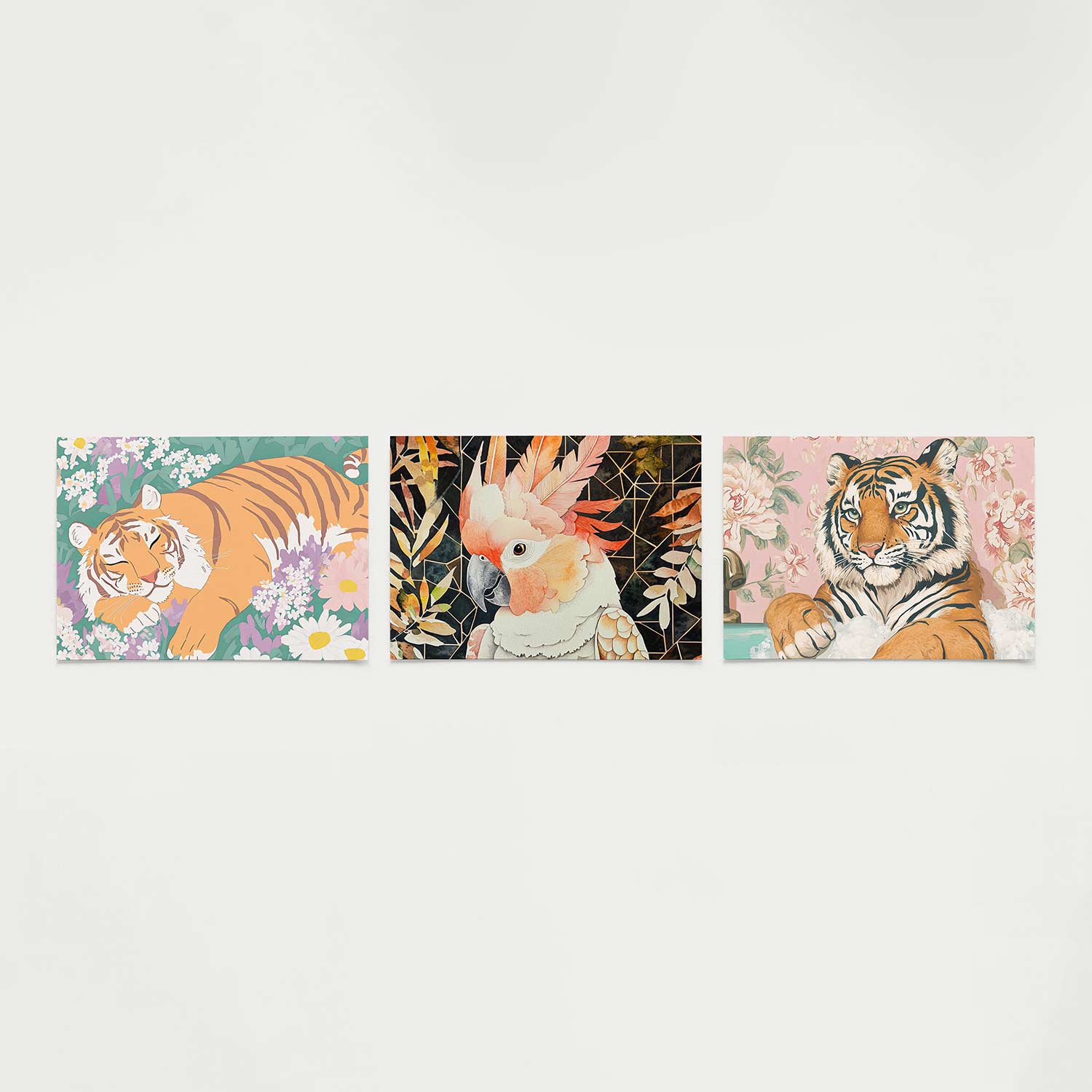 Tijger in bloemen Posterset