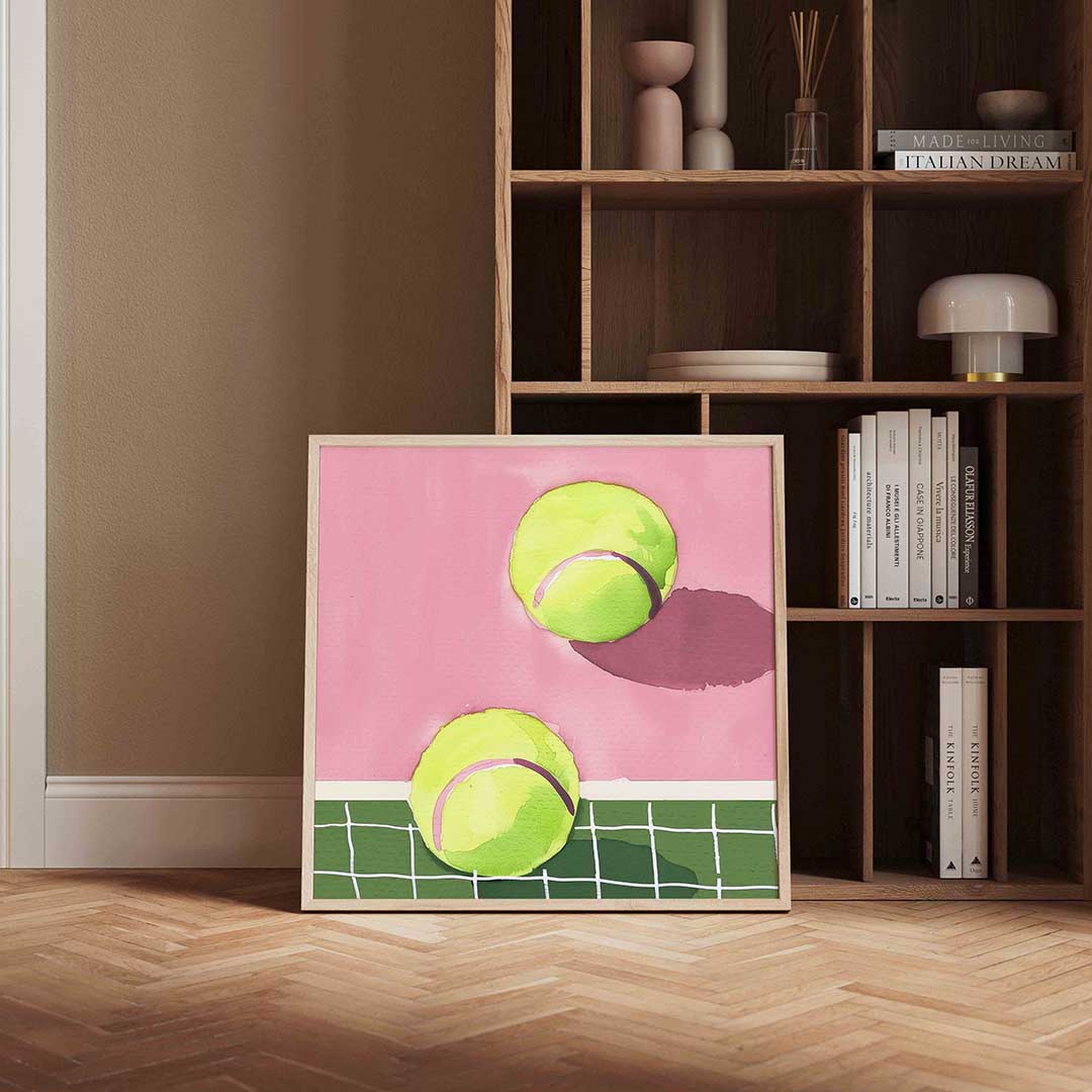 Tennisballen en net Poster