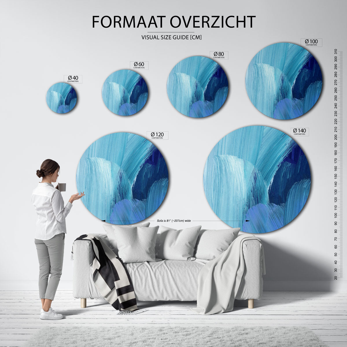 Blauwe penseelstreken Muurcirkel
