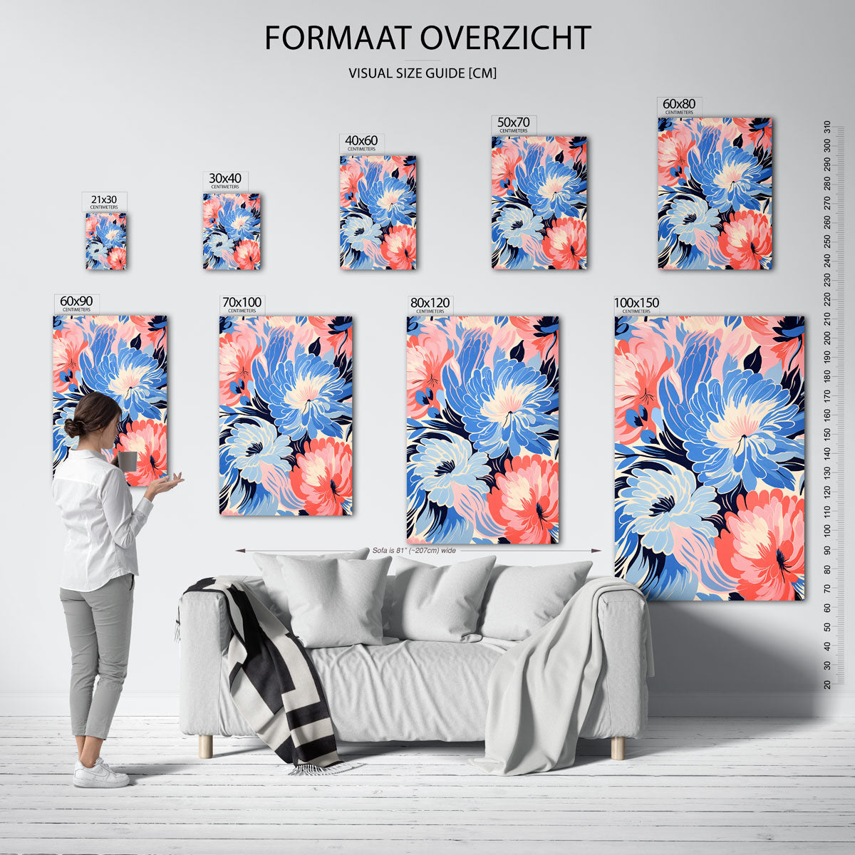 Bloemen in blauw en roze Poster