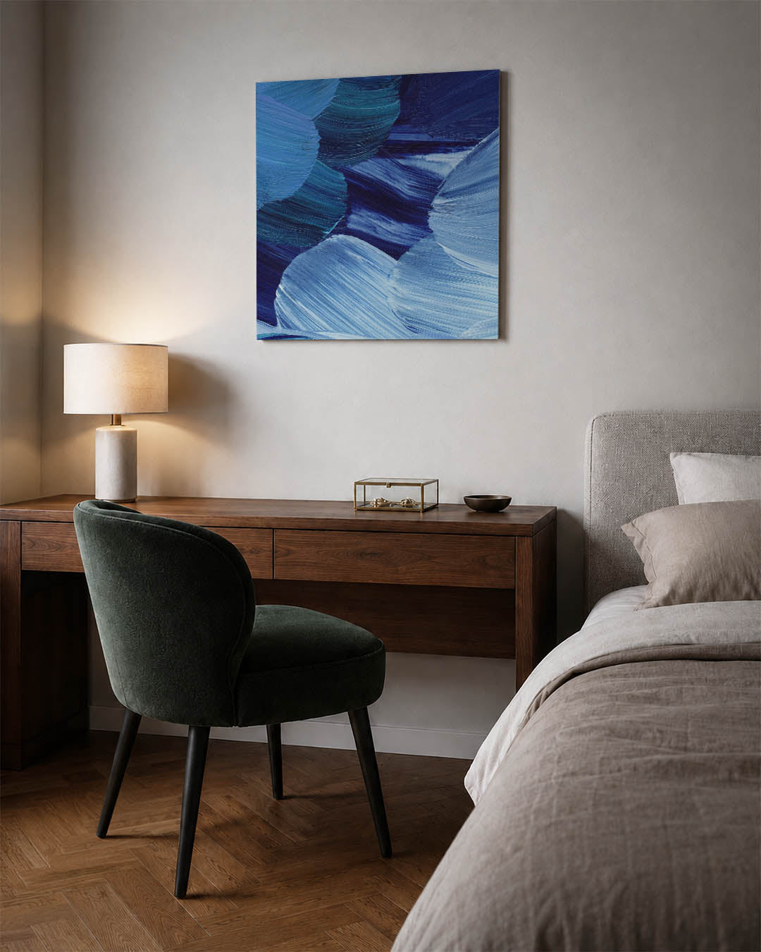Dynamische blauwe borstels Kunstwerk