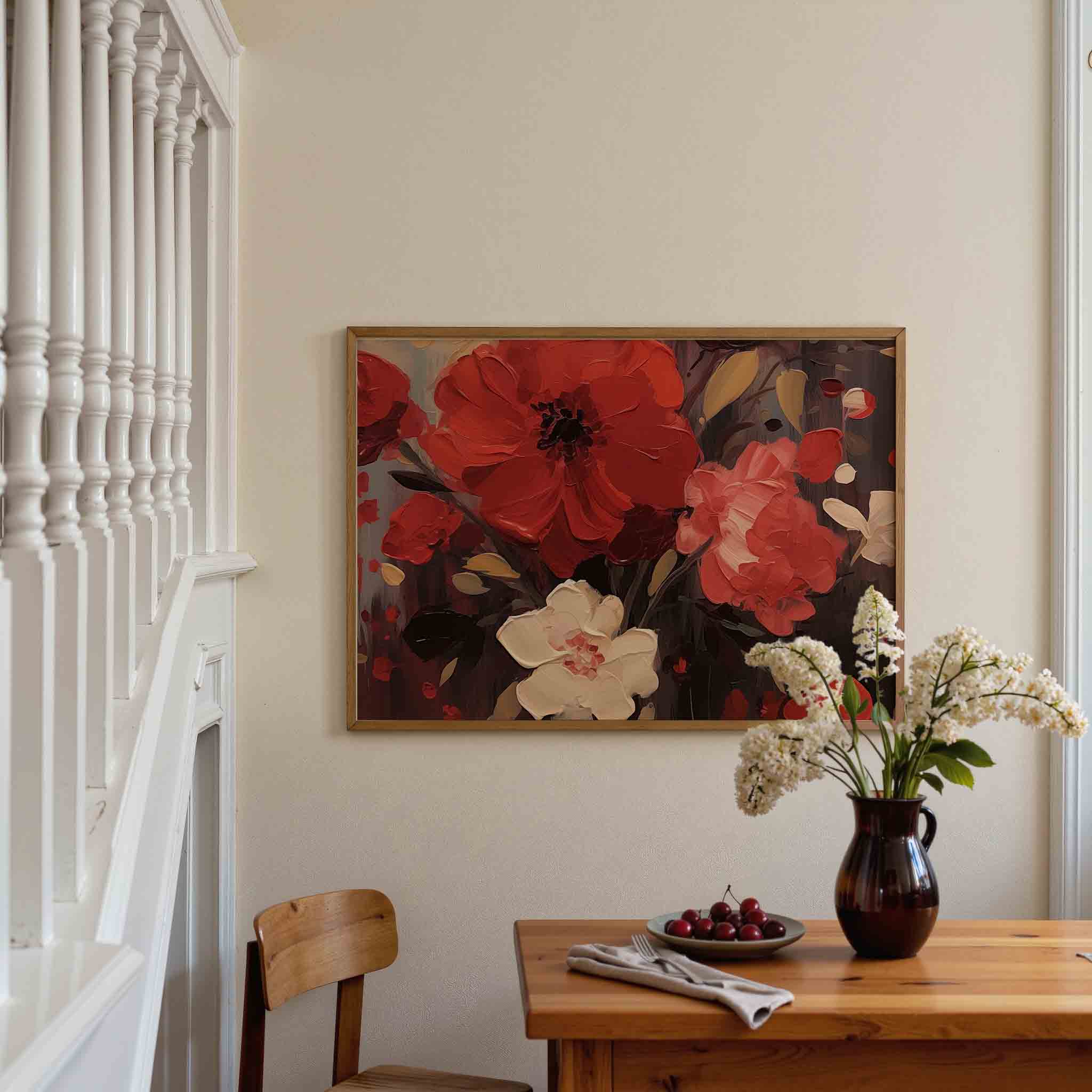 Bloemen in rood en beige Poster