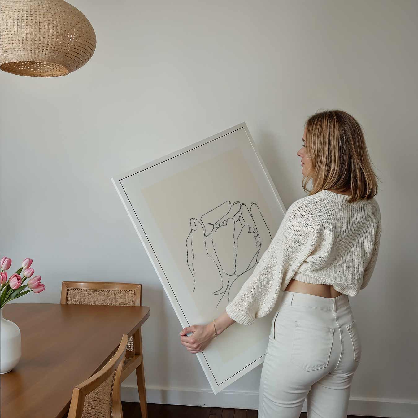 Minimalistische Illustratie van Handen en Babyvoetjes Poster-WallArtistic