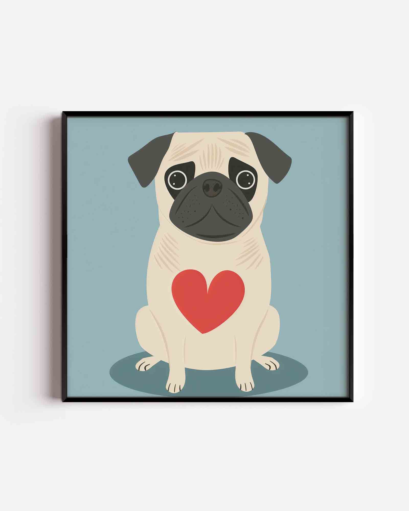 Mopshond met hart Poster
