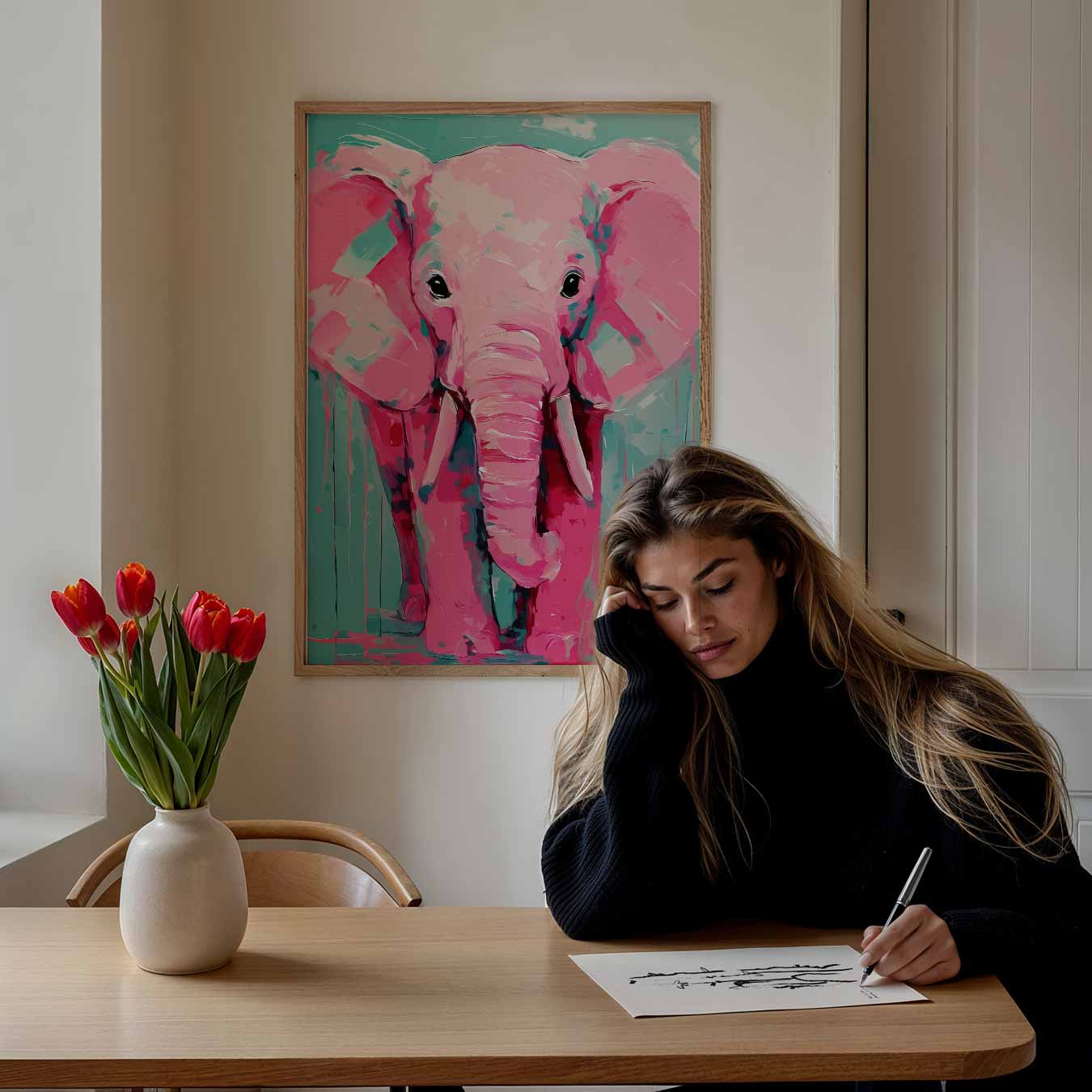 Kleurrijke Roze Olifant Poster-WallArtistic