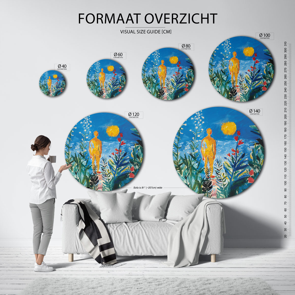 Mensfiguur en bloemen Muurcirkel