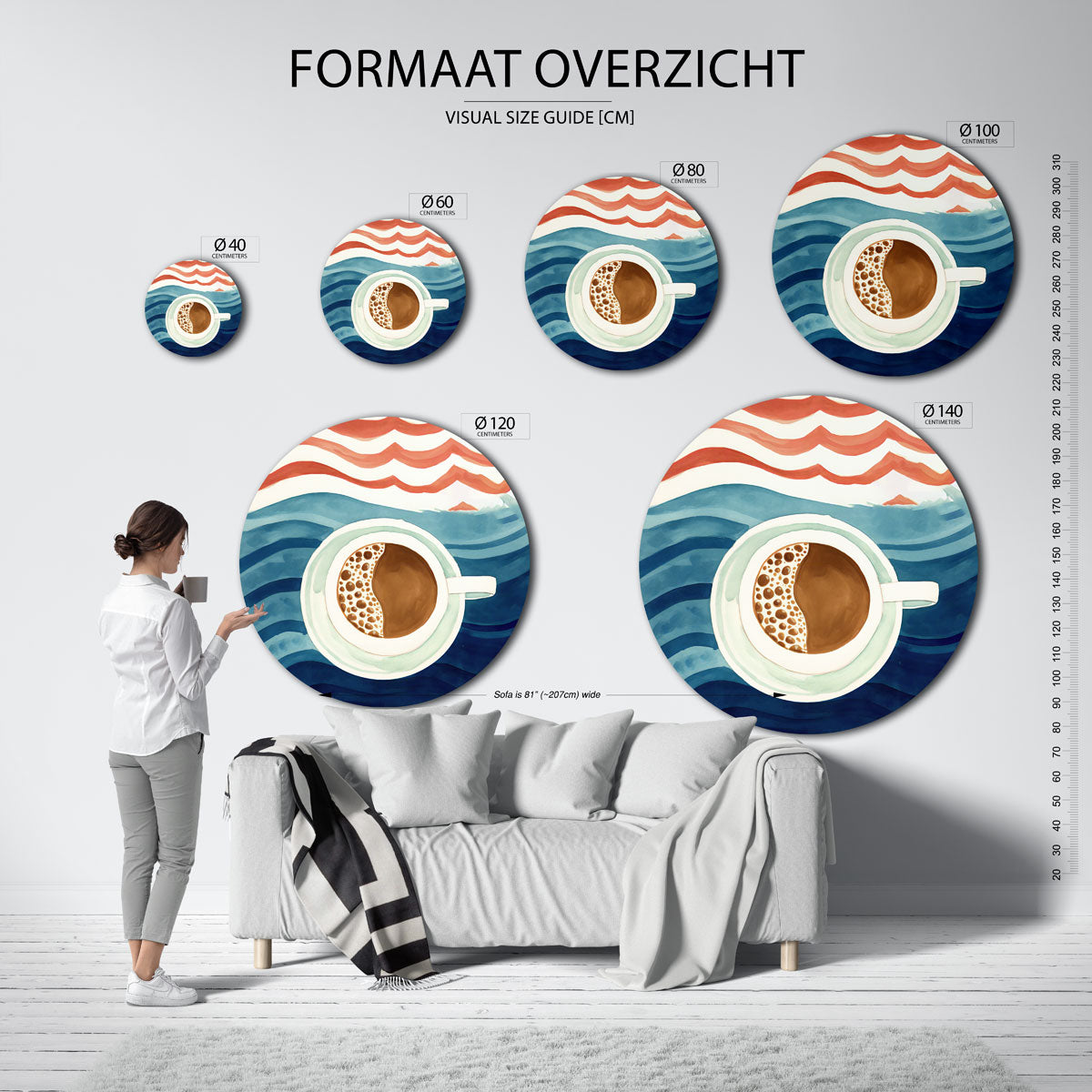 Koffiekop met golven Muurcirkel