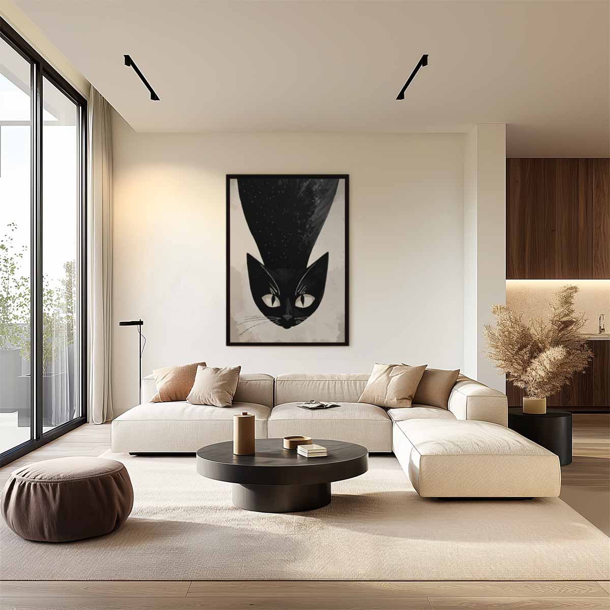 Mystieke Kat in Zwart-Wit Kunstwerk-canvas-dibond-plexiglas-wanddecoratie-WallArtistic