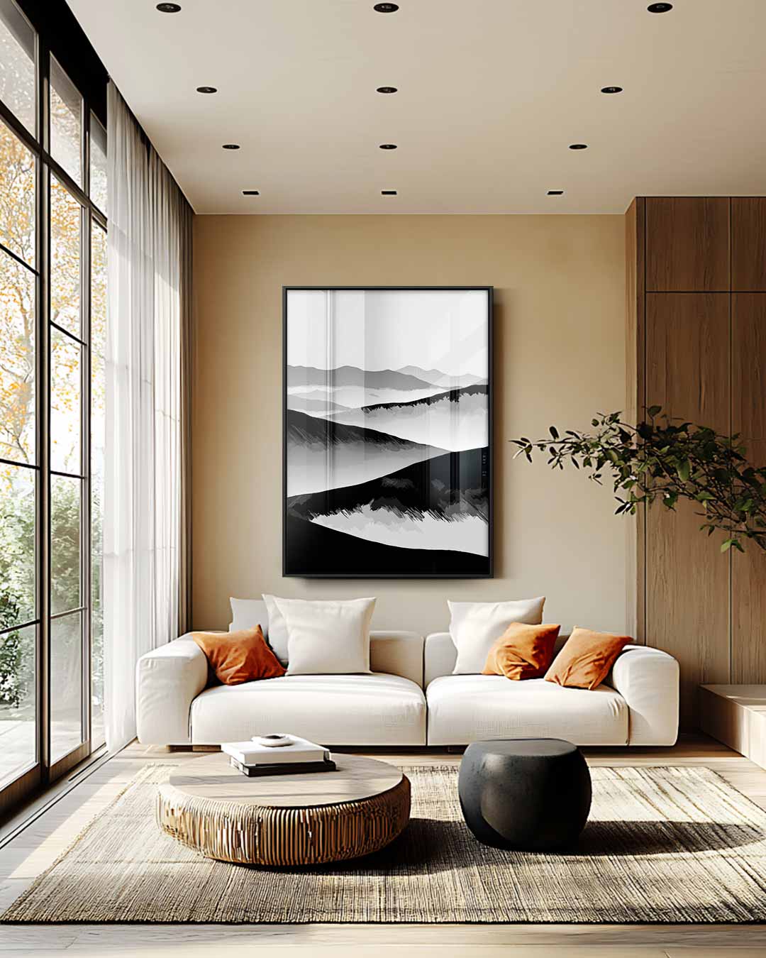 Sereen Berglandschap in Grijstinten Kunstwerk-canvas-dibond-plexiglas-wanddecoratie-WallArtistic