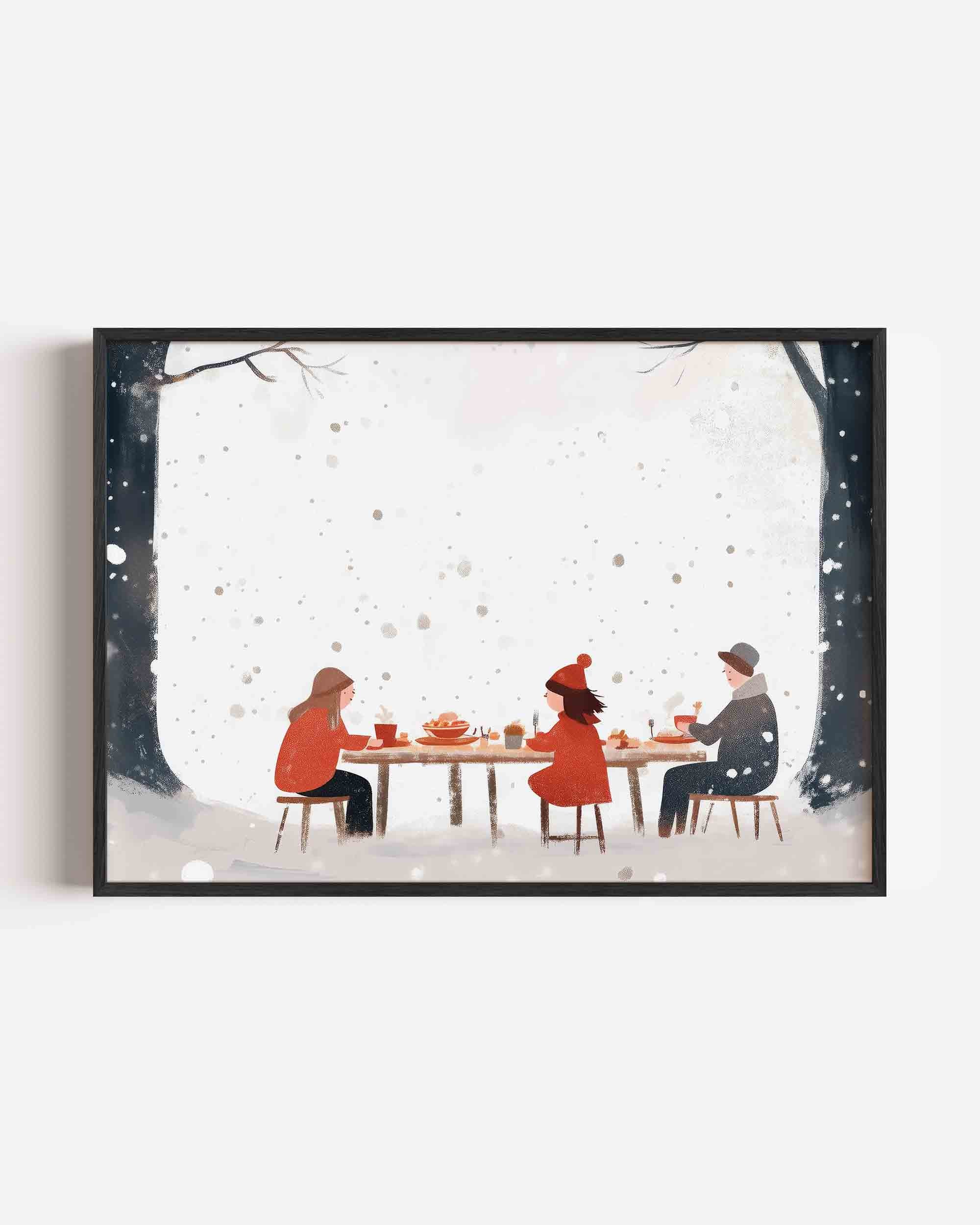 Winter tafereel met drie figuren Poster