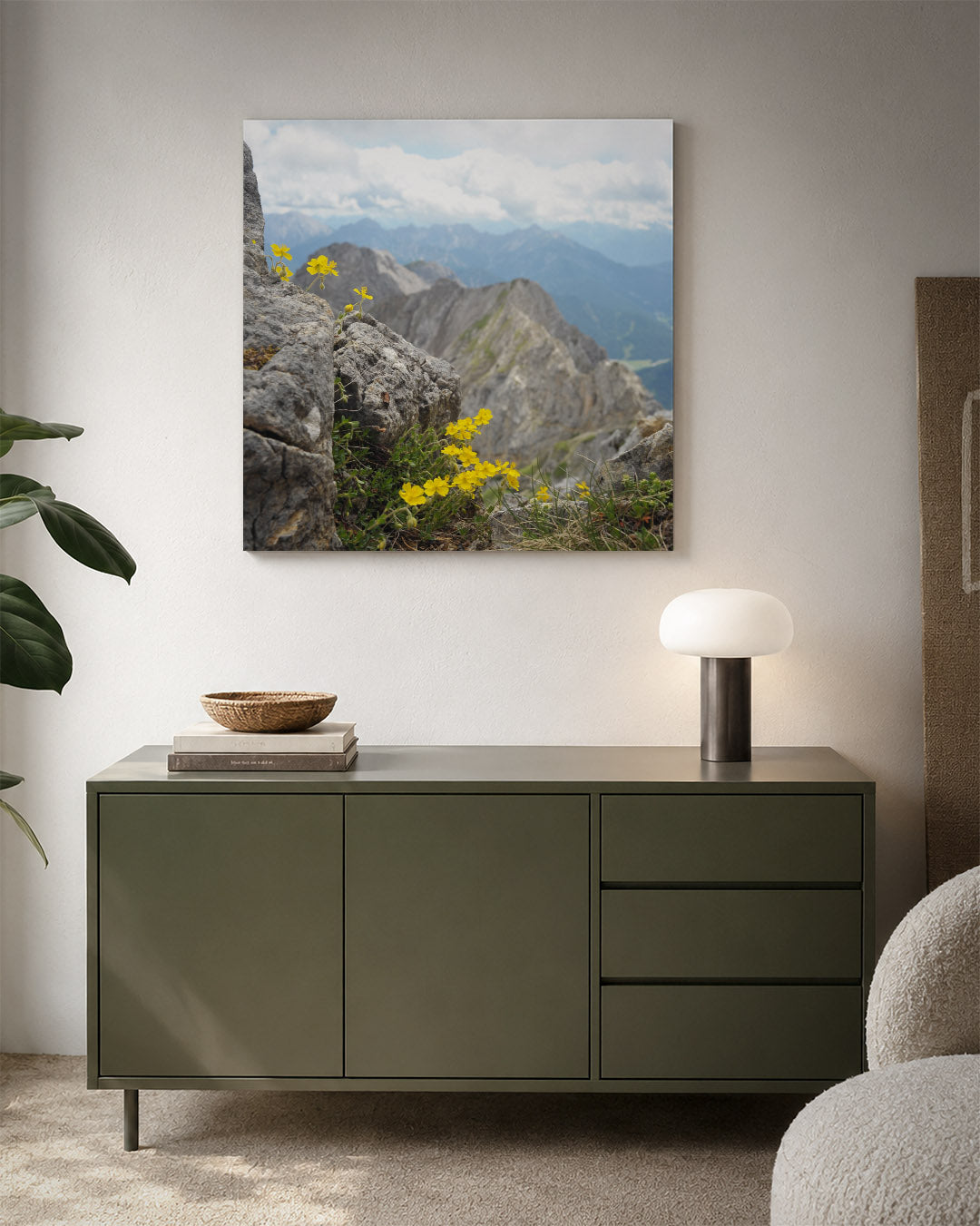 Bergbloemen en rotsen Kunstwerk