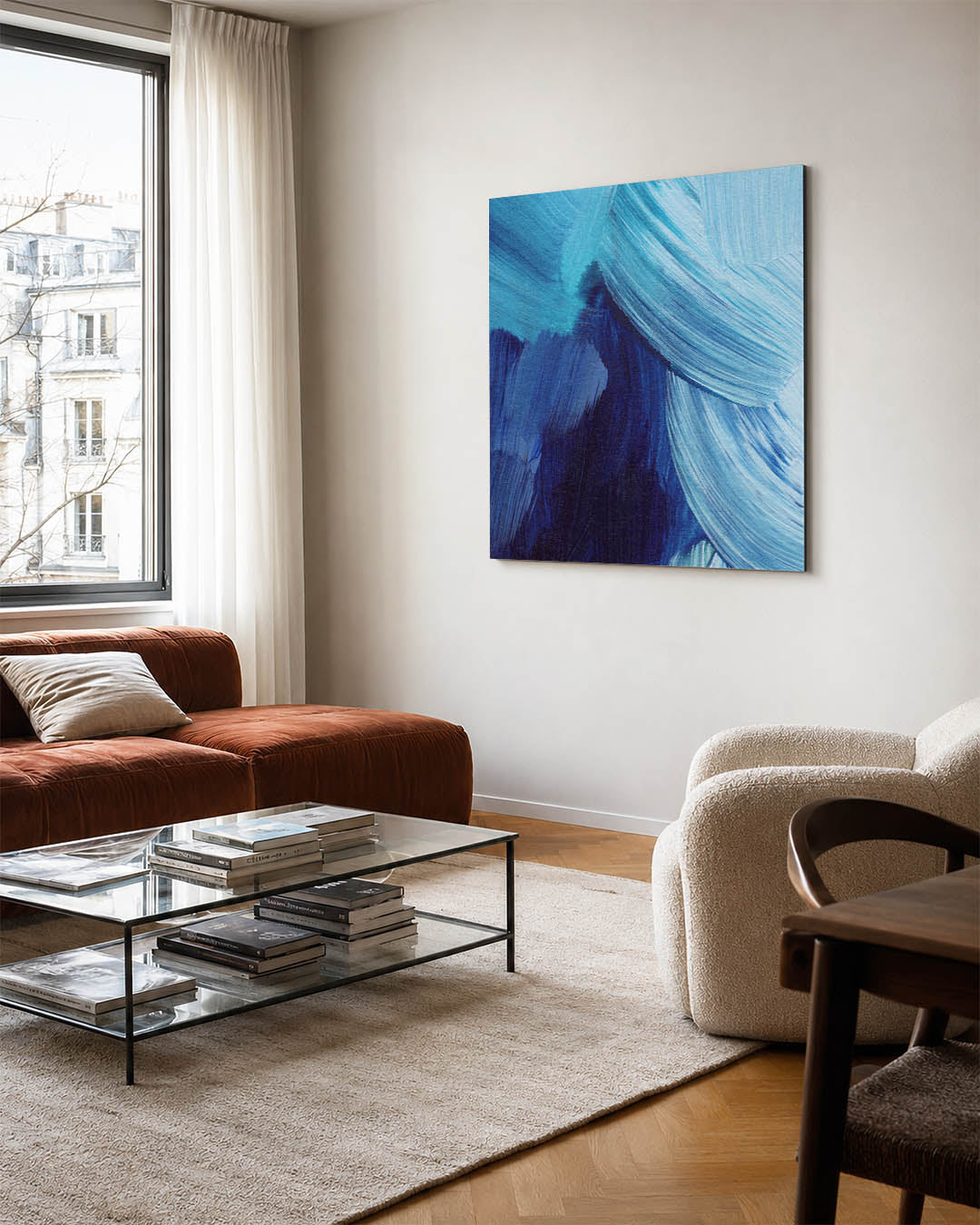 Dynamische blauwe bewegingen Kunstwerk