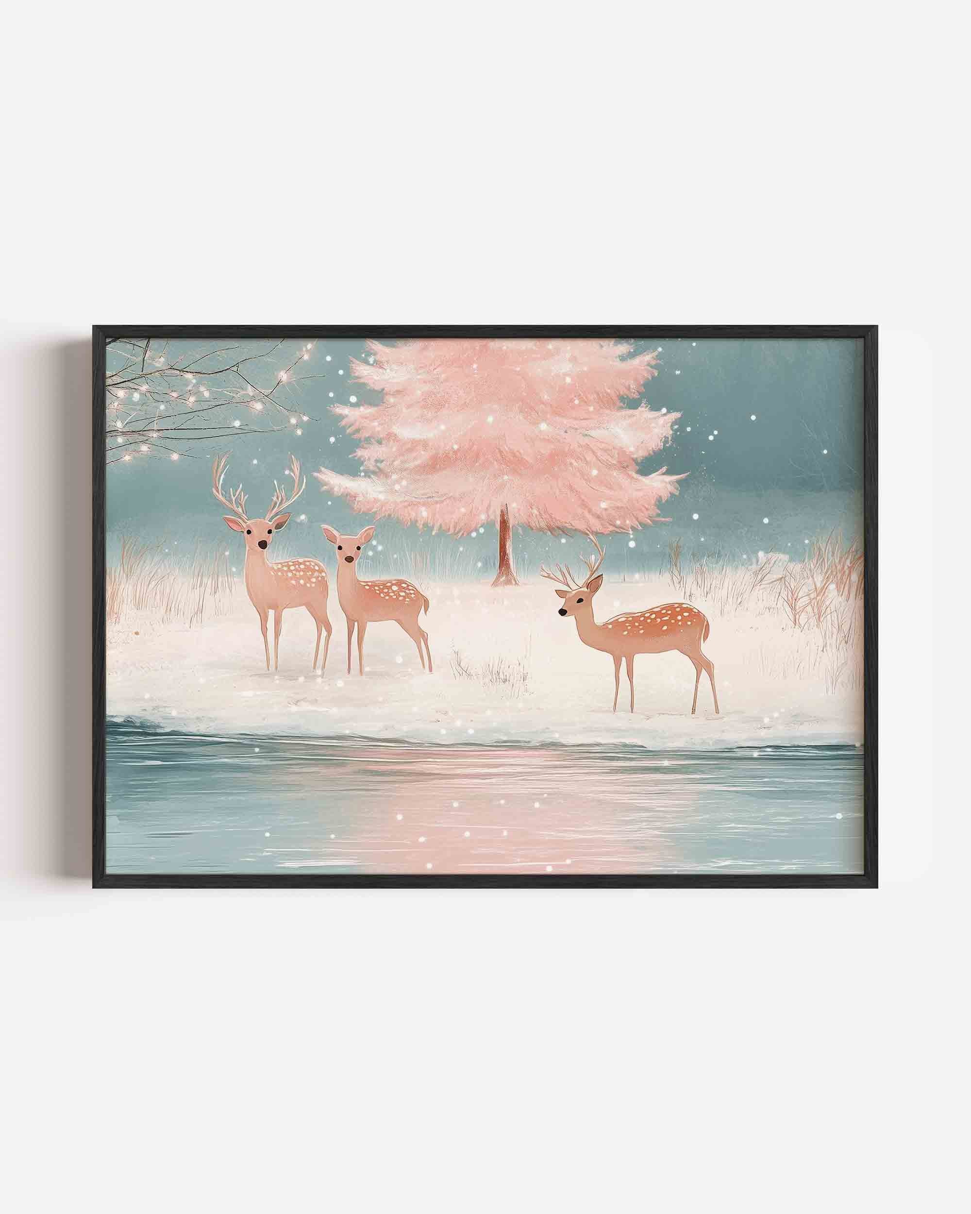Herten bij roze boom Poster