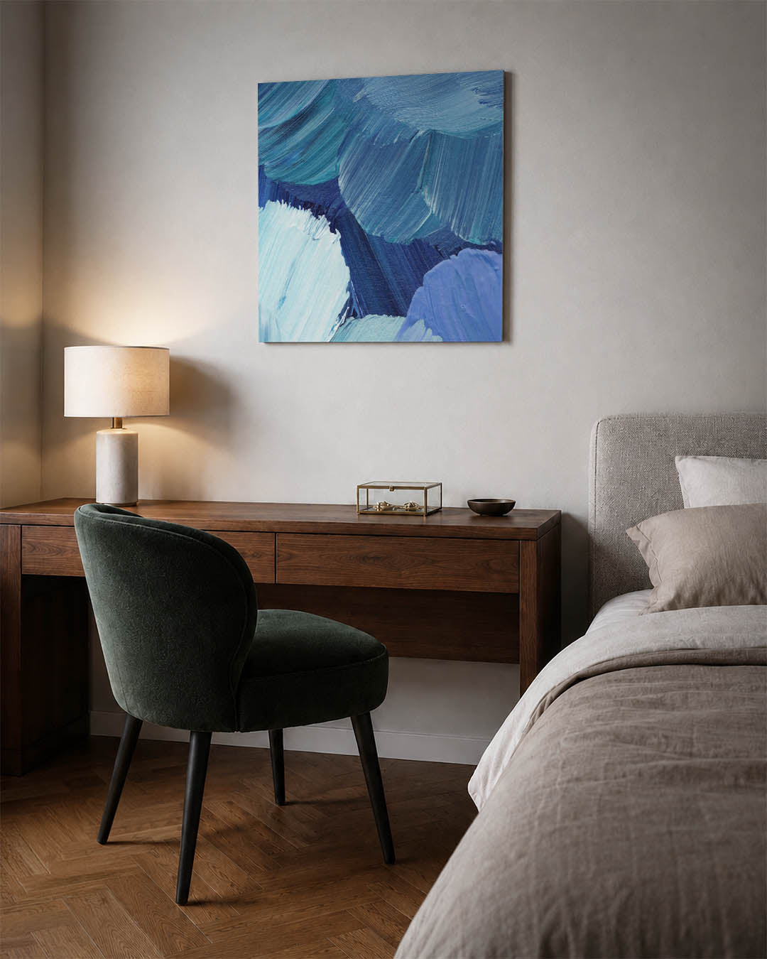 Dynamische blauwe borstels Kunstwerk