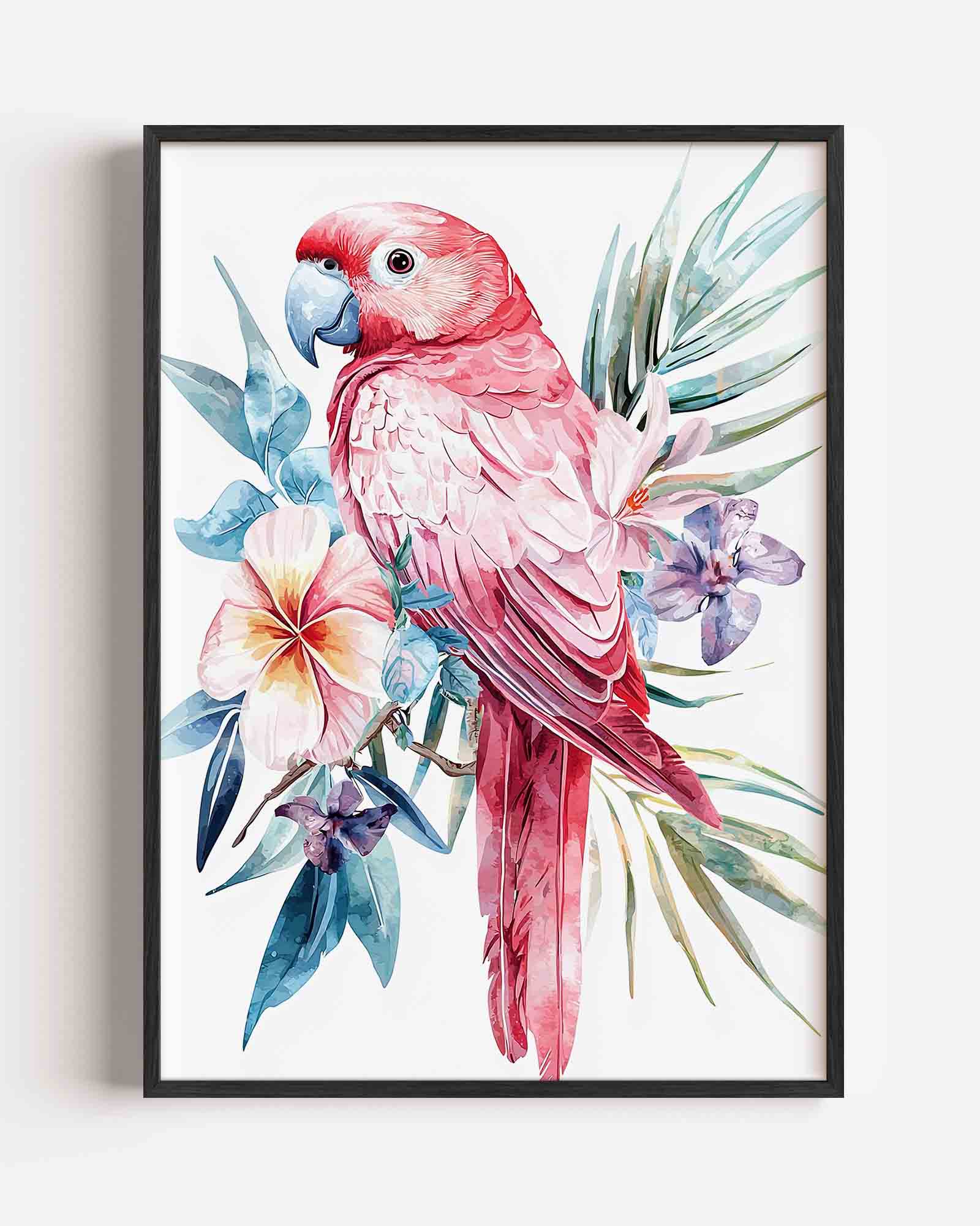 Papegaai met bloemen Poster