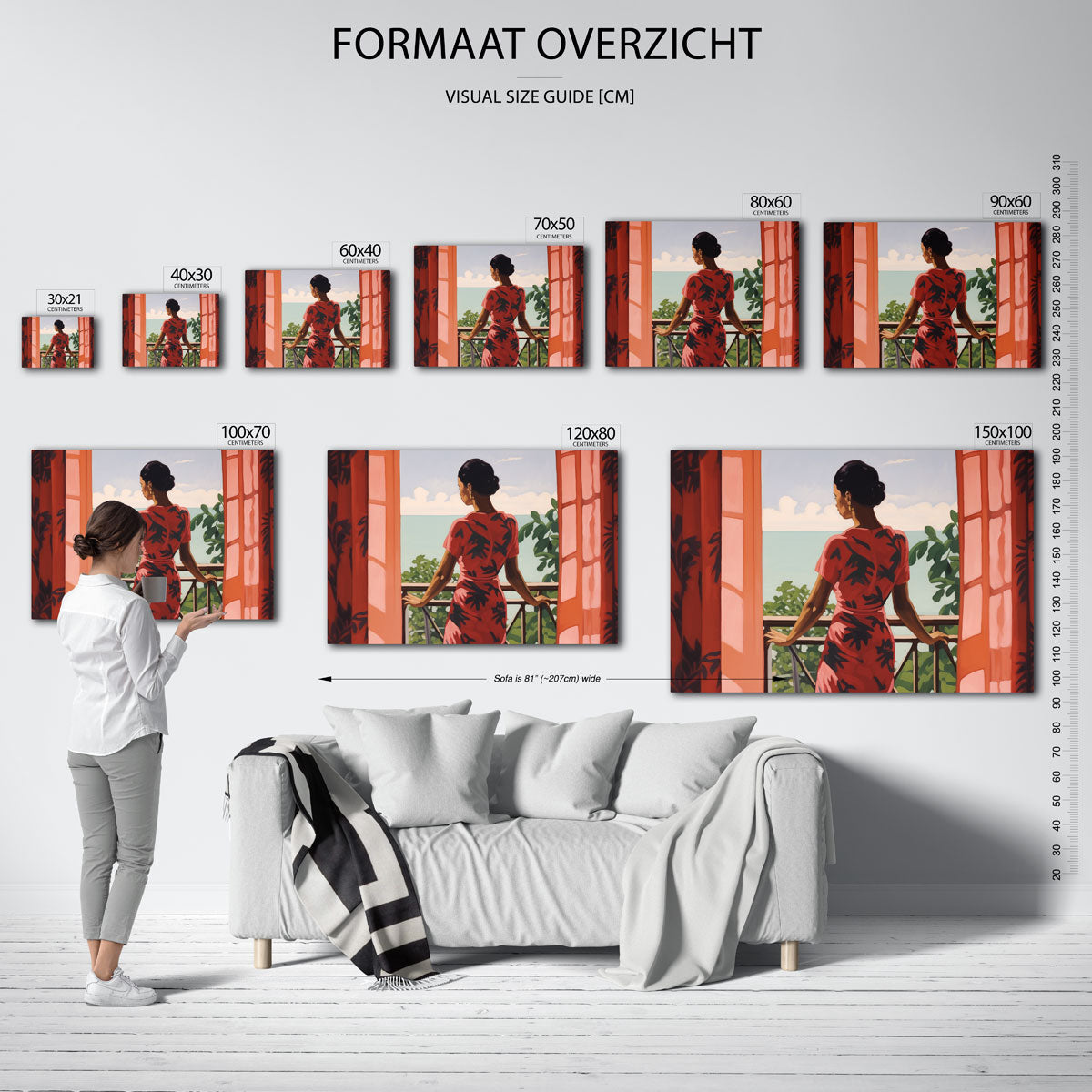 Vrouw bij balkon Poster