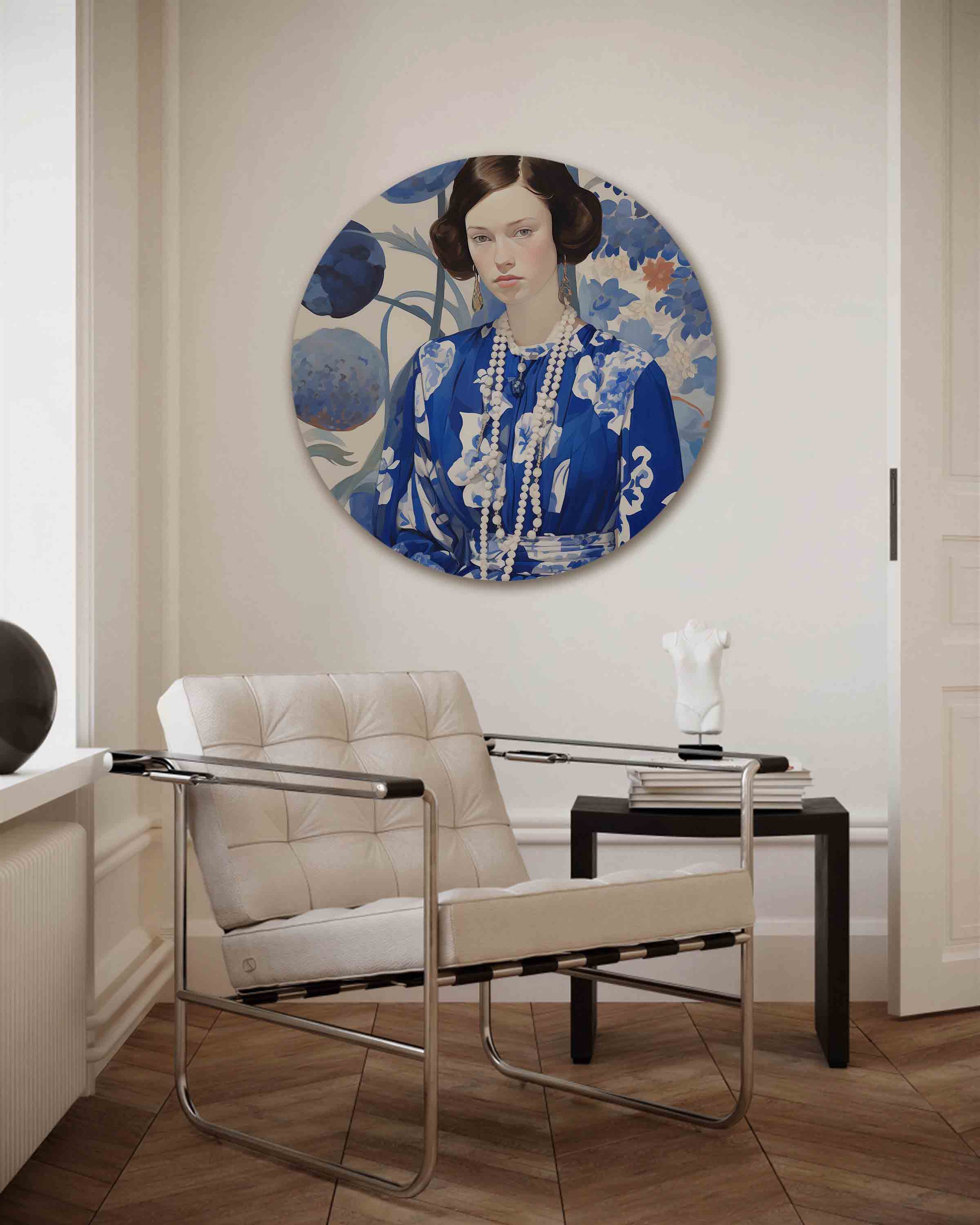 Vrouw in blauwe jurk Muurcirkel