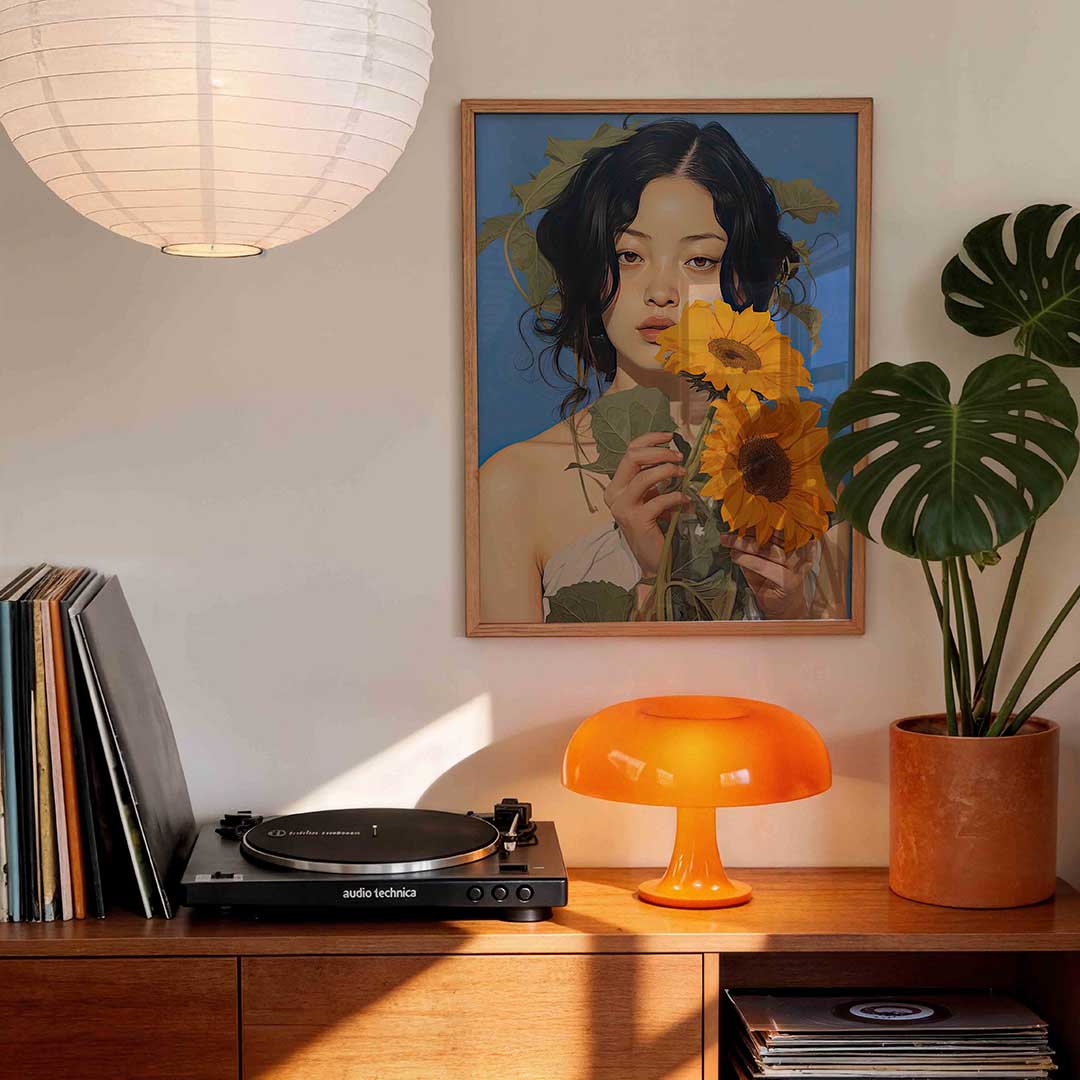 Vrouw met zonnebloemen Poster