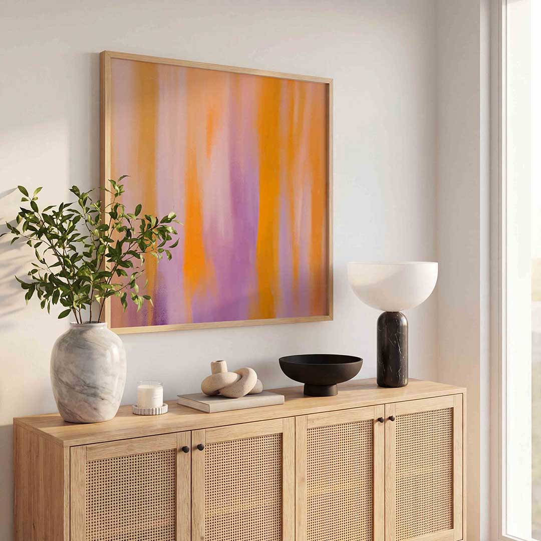 Abstracte oranje en paarse Poster