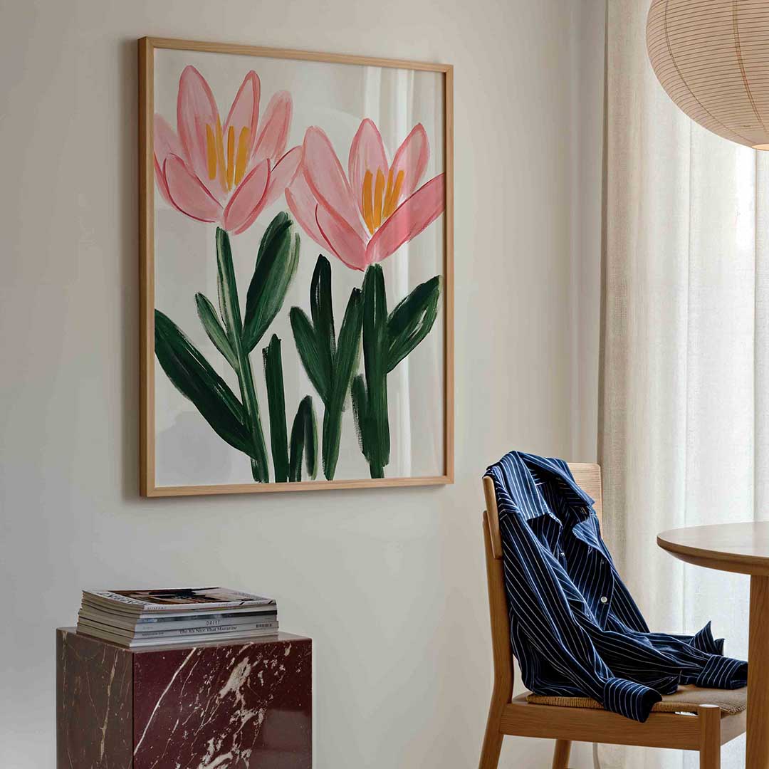 Bloemen in roze en groen Poster