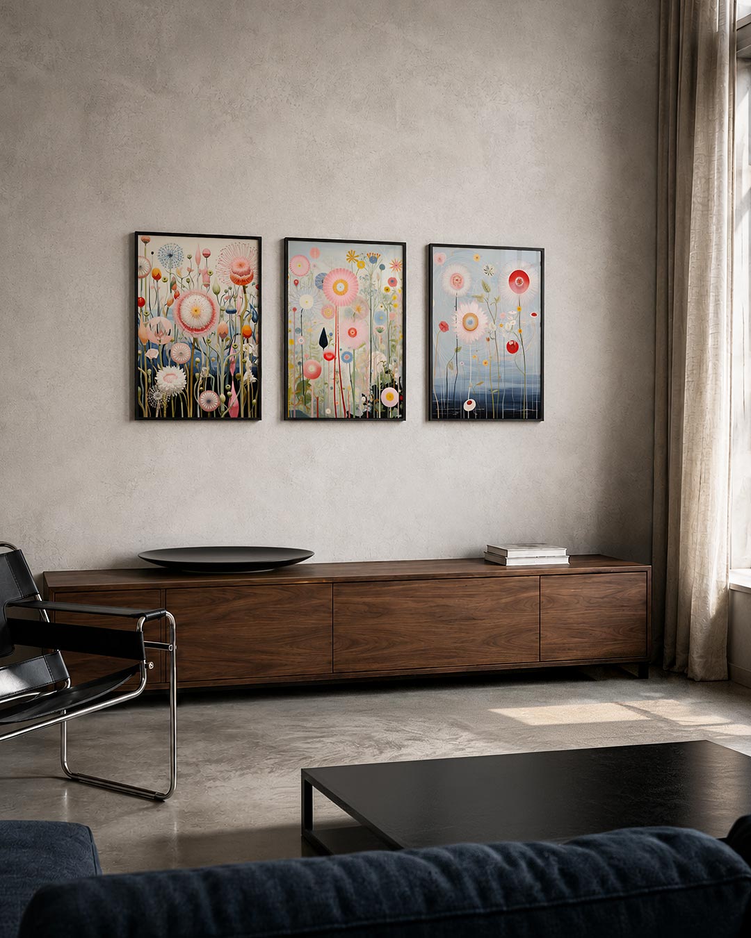 Bloemen en lijnen Posterset
