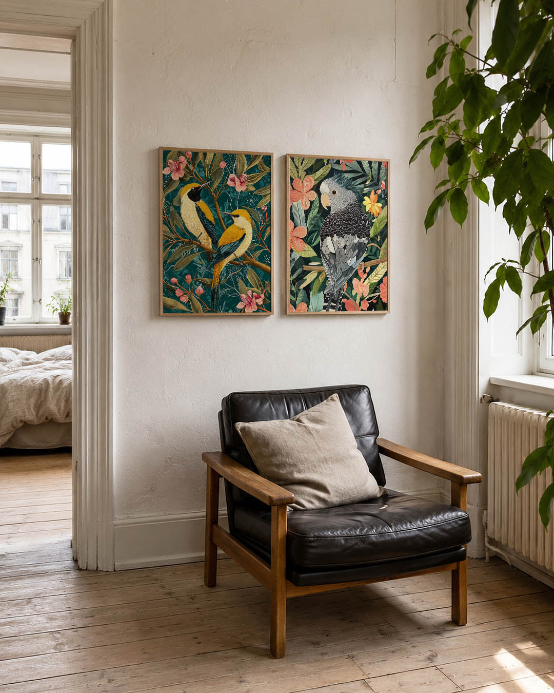 Vogels en bloemen Posterset