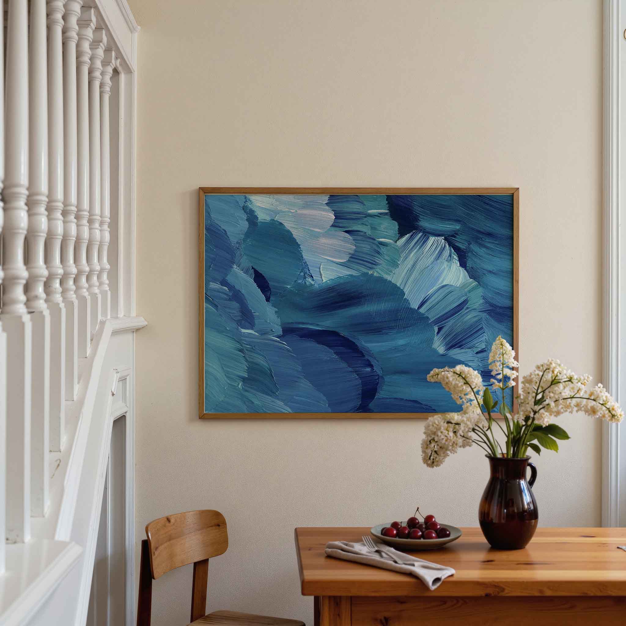 Blauwe penseelstreken Poster