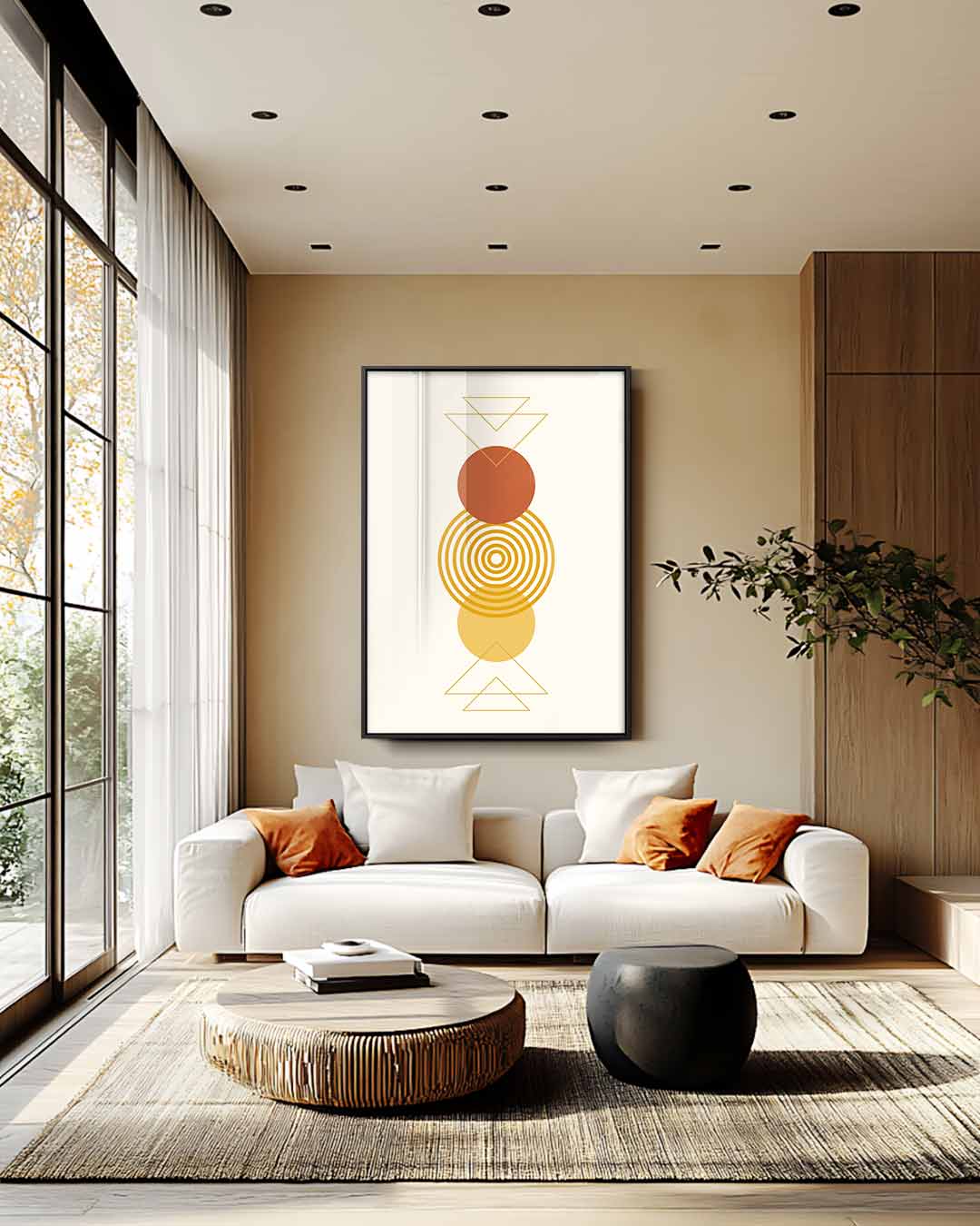 Abstracte Cirkel- en Driehoek Compositie Kunstwerk-canvas-dibond-plexiglas-wanddecoratie-WallArtistic