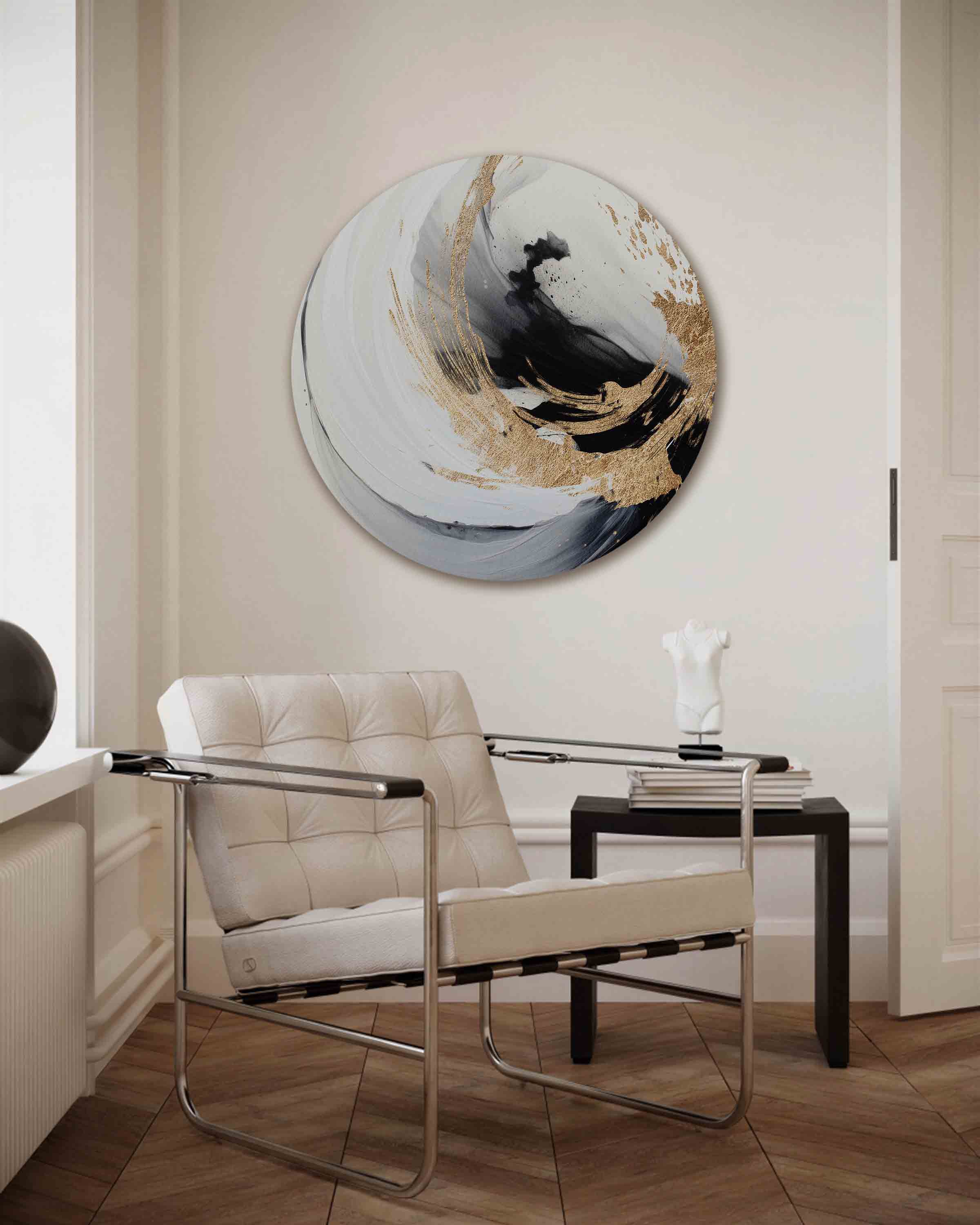 Zwart en goud abstracte Muurcirkel