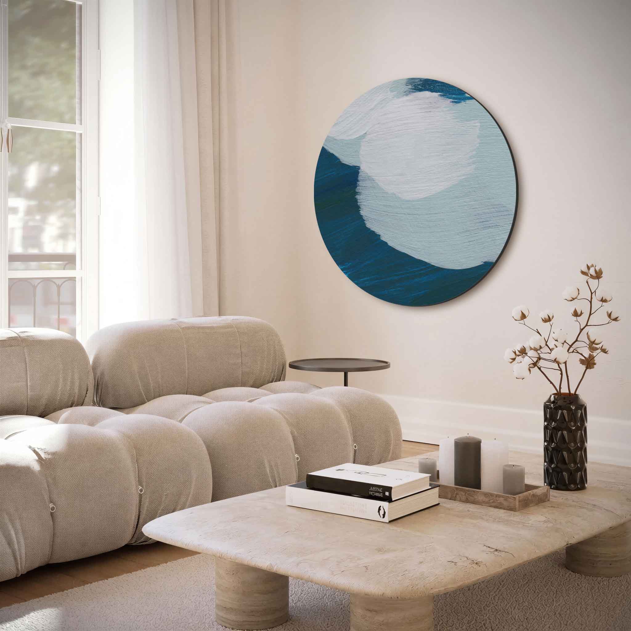 Abstracte blauwe en witte Muurcirkel
