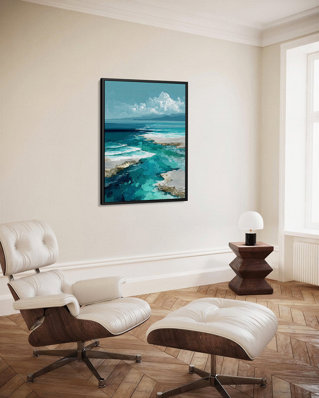 Kustlandschap in blauwtinten Kunstwerk