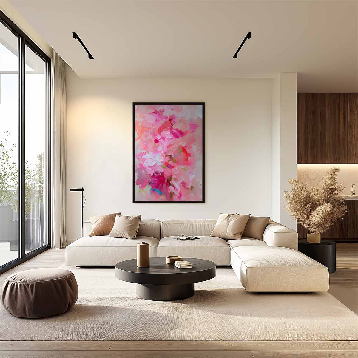 Roze Abstracte Compositie Kunstwerk-canvas-dibond-plexiglas-wanddecoratie-WallArtistic