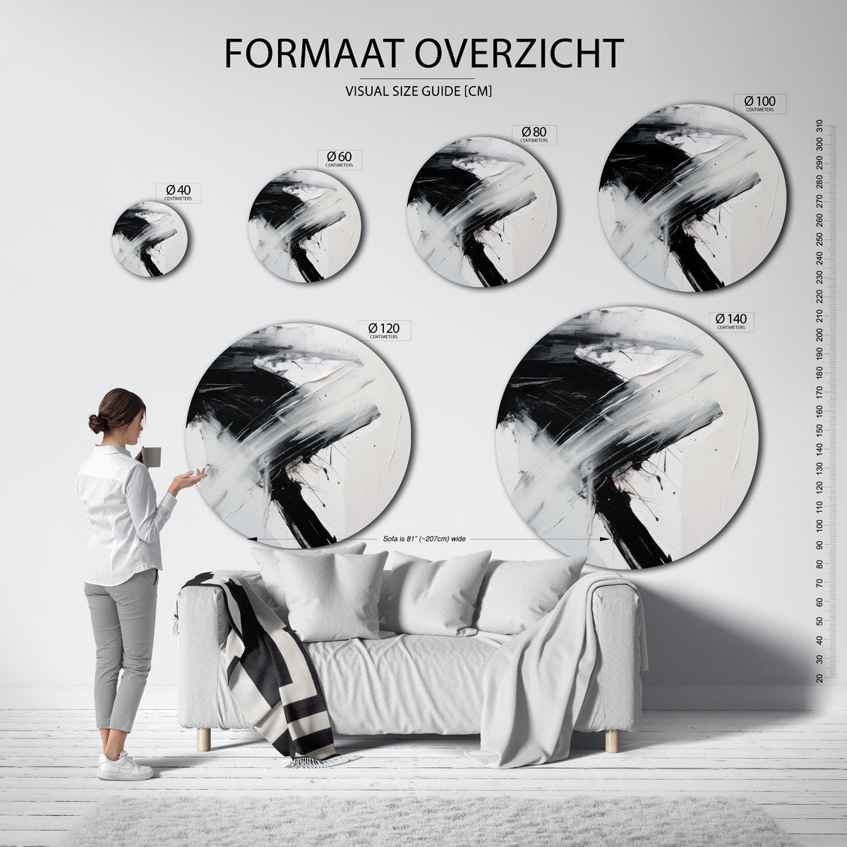 Abstracte zwart wit Muurcirkel