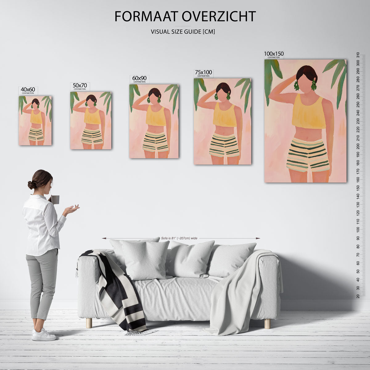 Vrouw met groene bladeren Kunstwerk