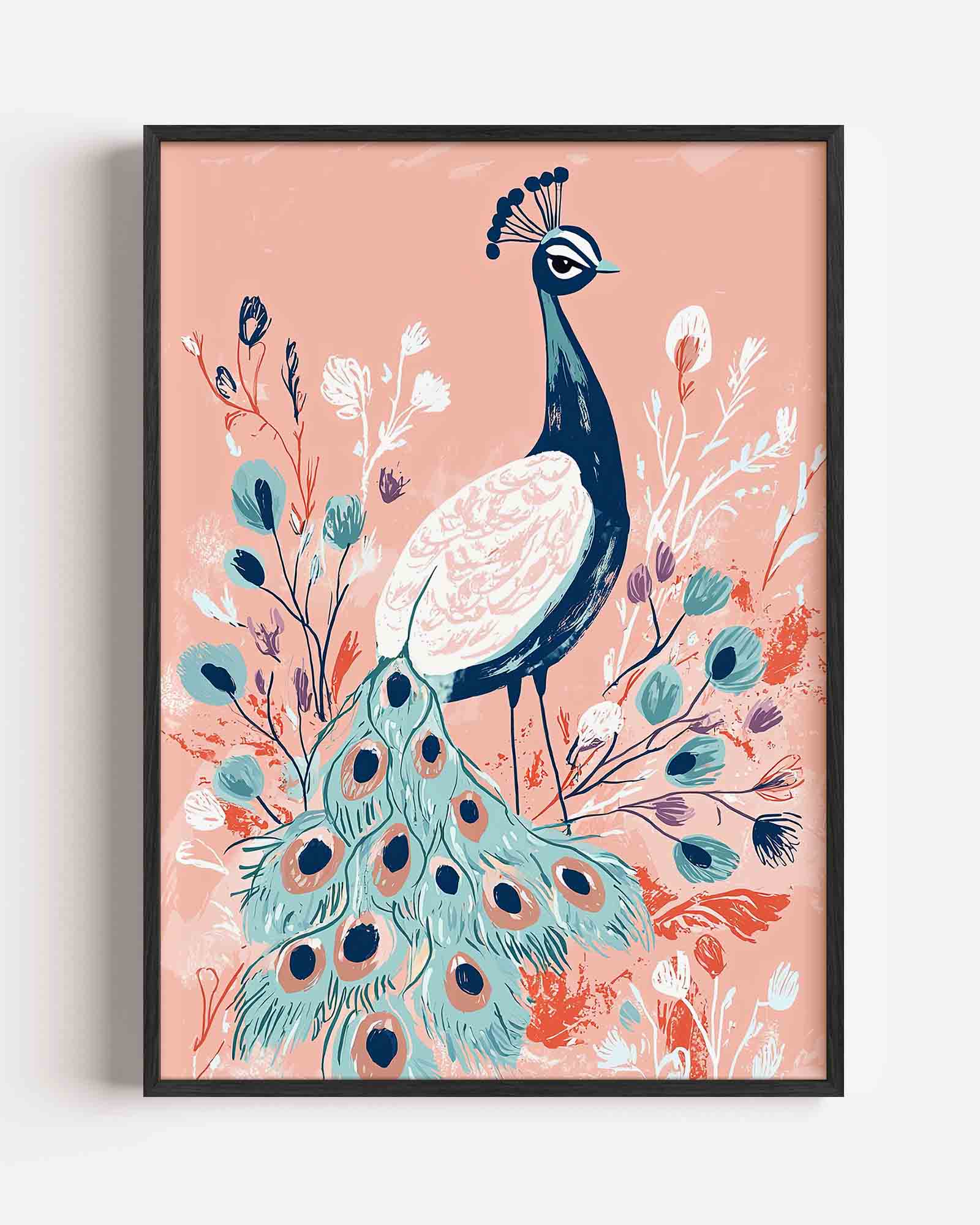 Pauw met bloemen Poster