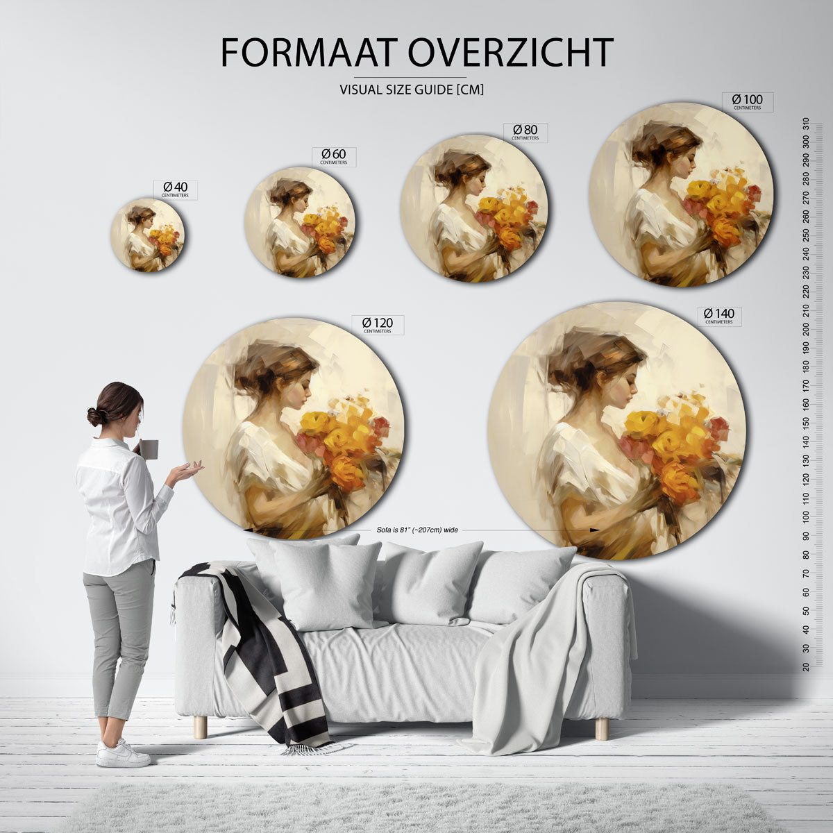 Vrouw met bloemen Muurcirkel