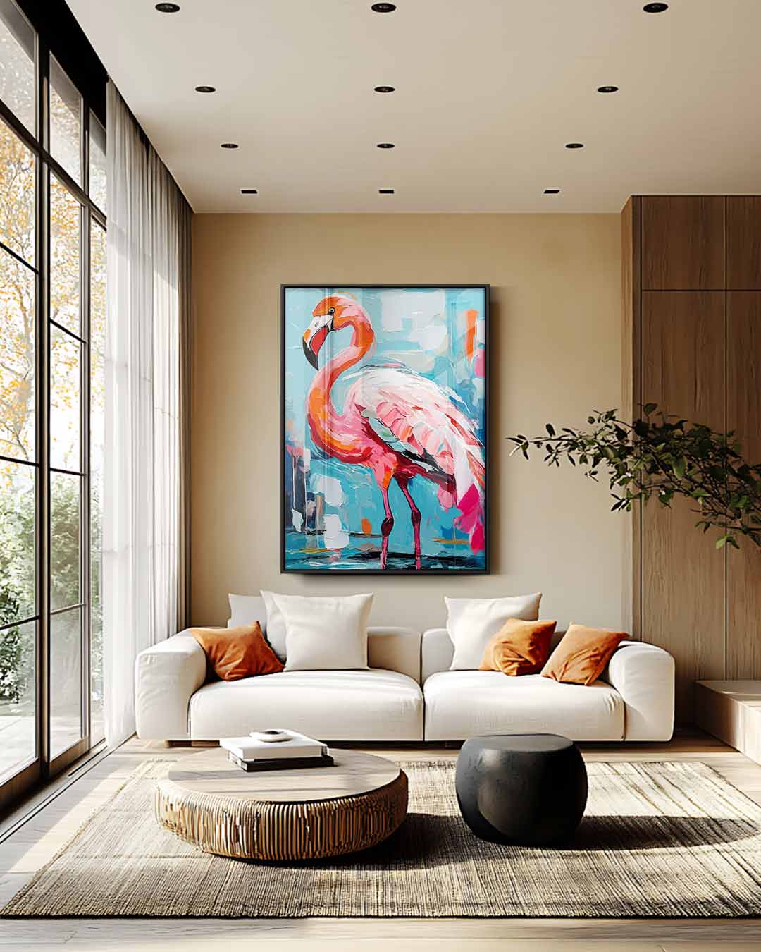 Flamingo in Kleurrijke Omgeving Kunstwerk