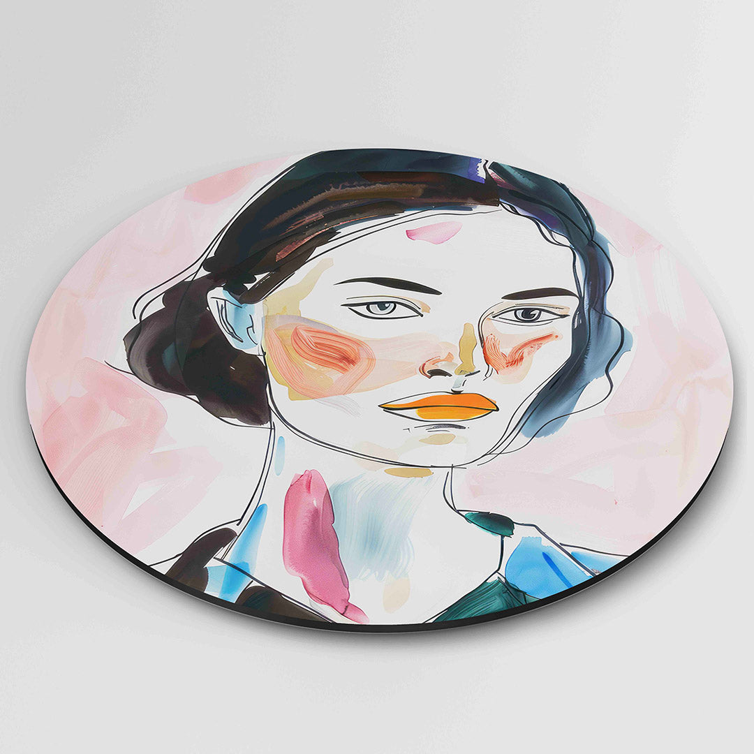 Portret met roze achtergrond Muurcirkel