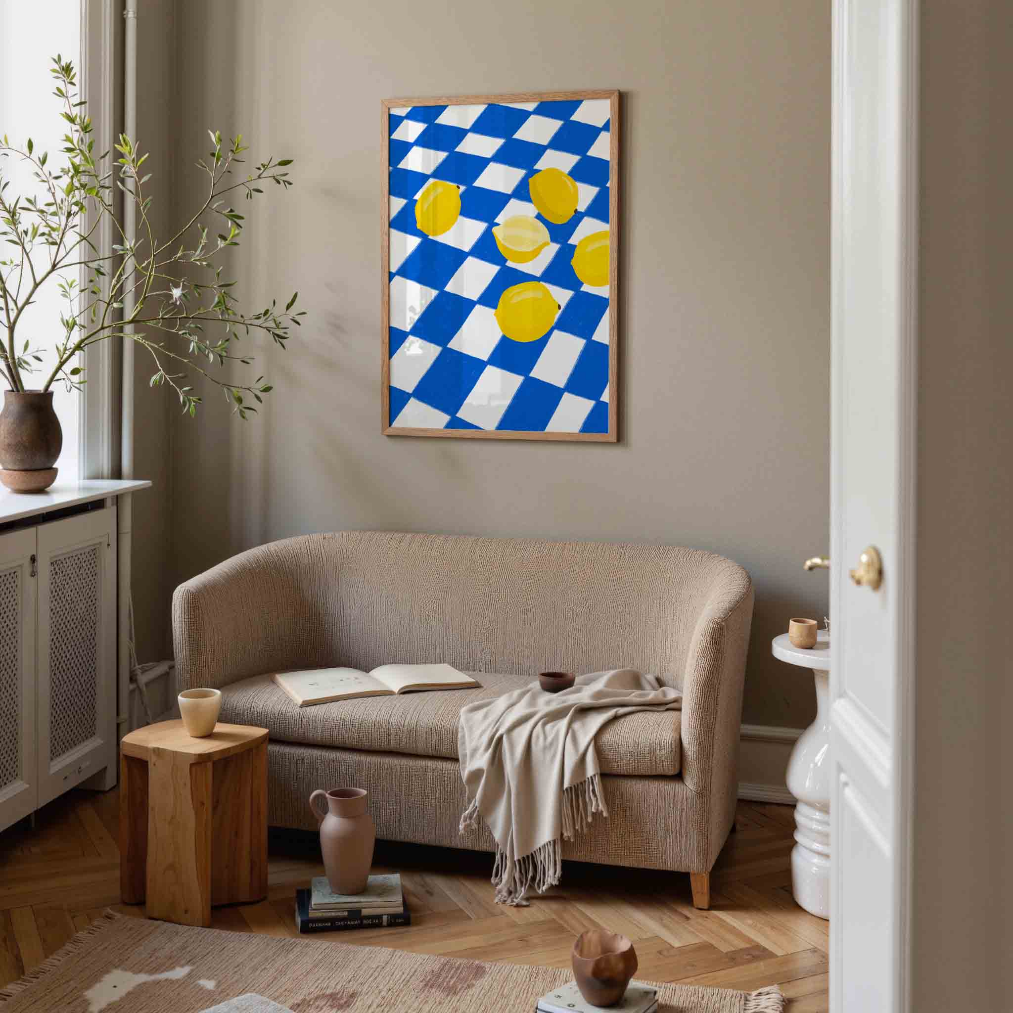 Citroenen op blauw wit Poster
