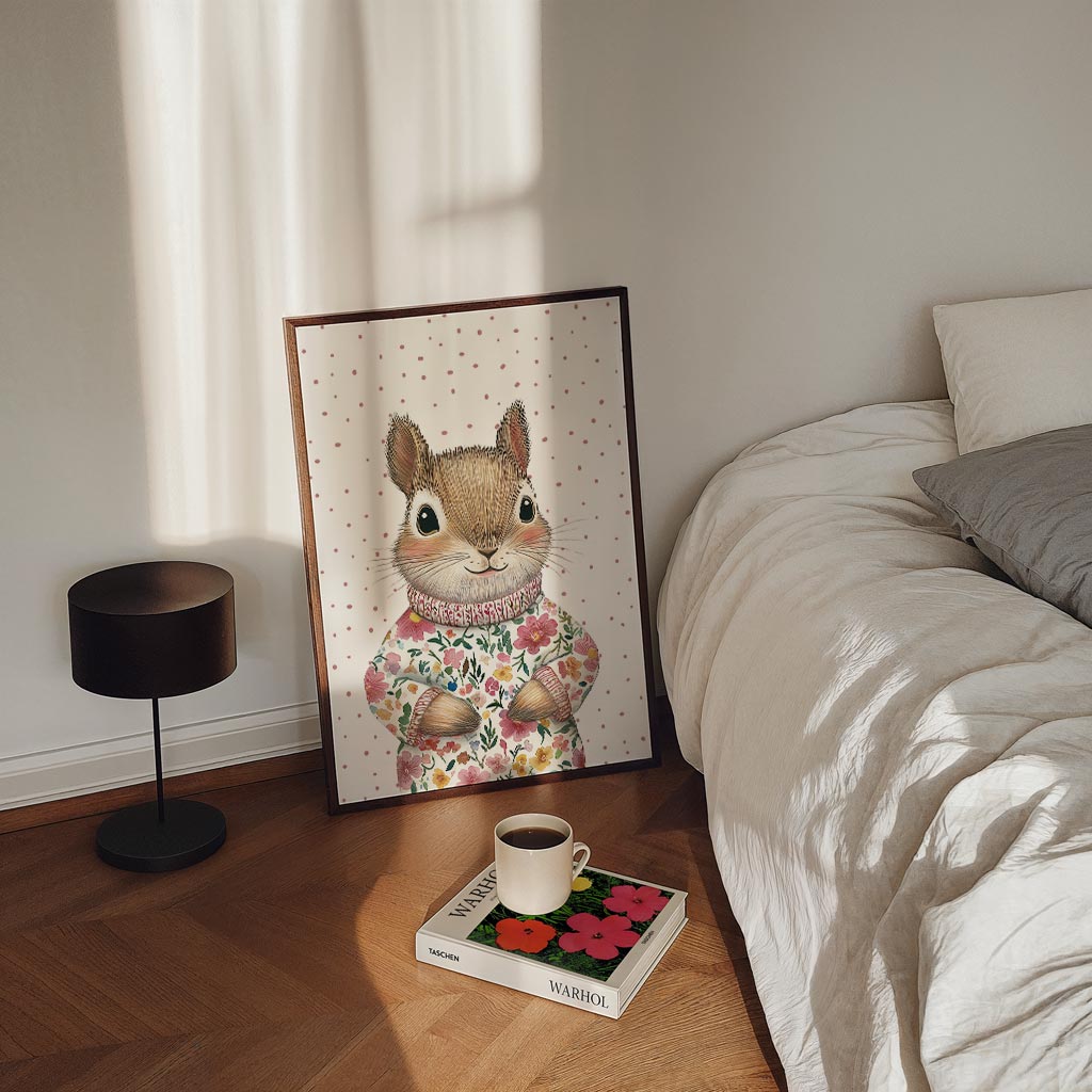 Vrolijke Bloemensweater Eekhoorn Poster-WallArtistic