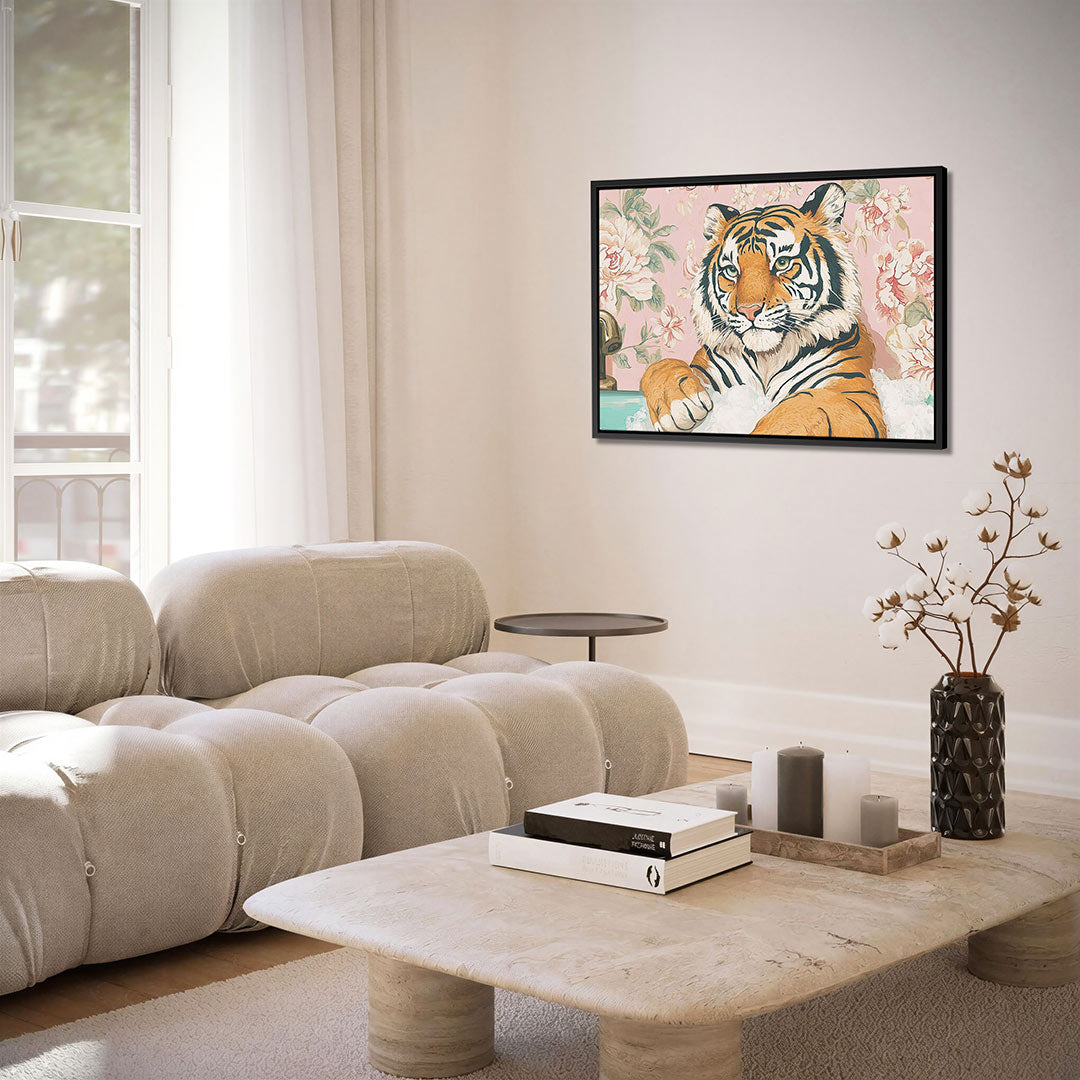 Tijger in bloemenbad Kunstwerk